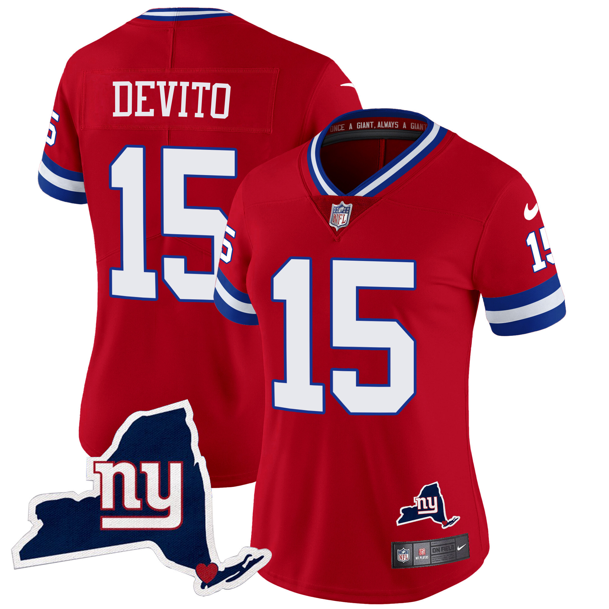 Tommy DeVito Women's New York Giants New York State Map Patch Limited Red Jersey - All Stitched