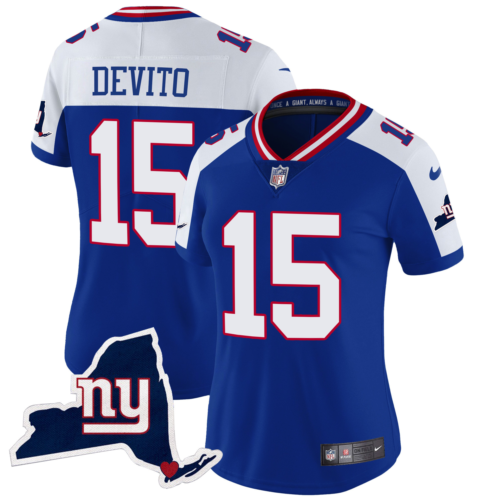 Tommy DeVito Women's New York Giants New York State Map Patch Limited Royal Alternate Jersey - All Stitched