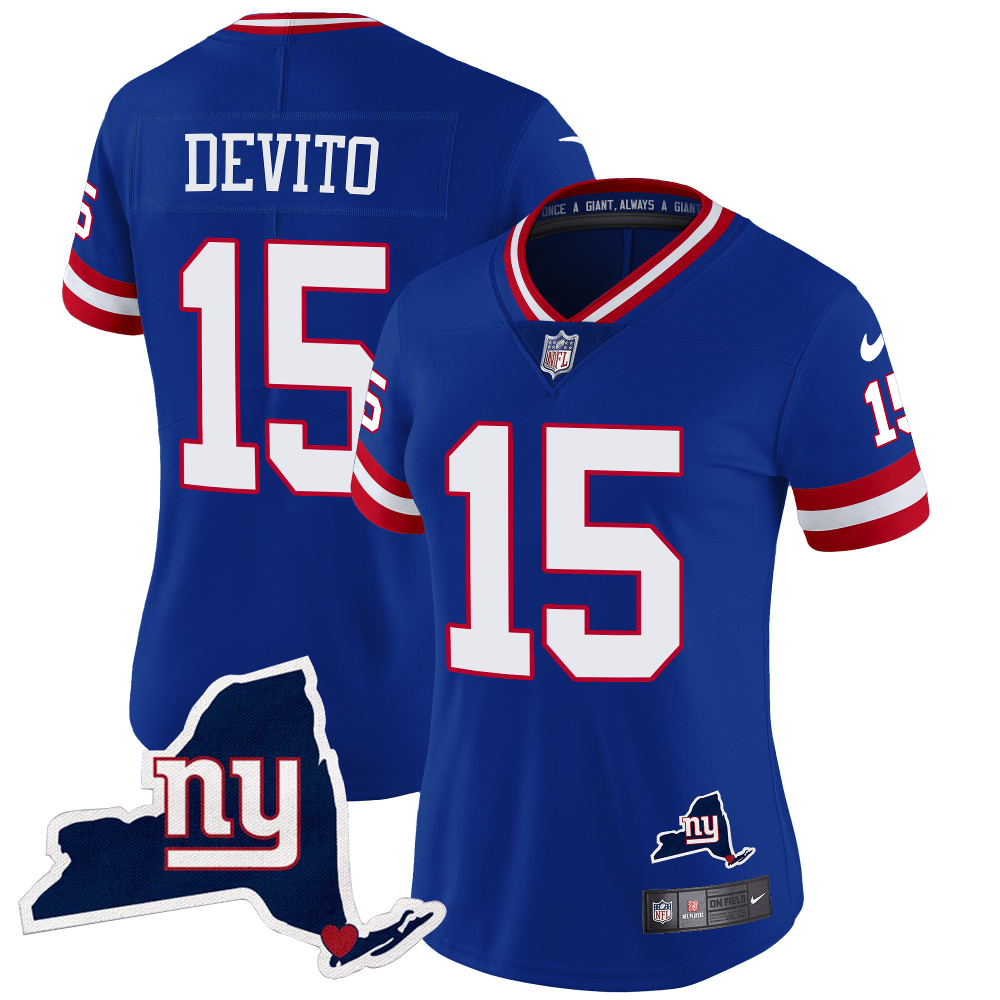 Tommy DeVito Women's New York Giants New York State Map Patch Limited Royal Jersey - All Stitched