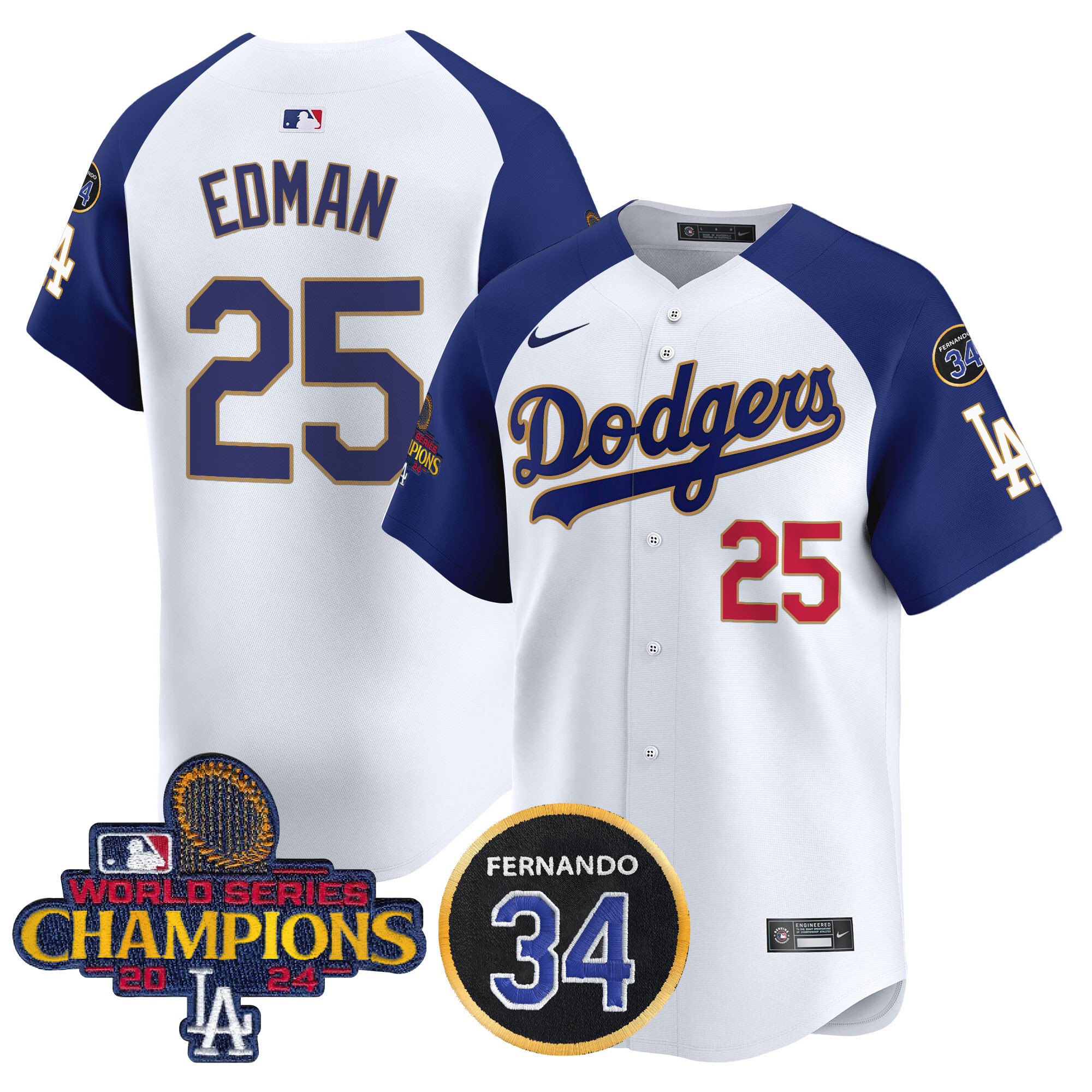 Tommy Edman Men's Los Angeles Dodgers 2024 World Series Champions Gold Trim Vapor Premier Limited White Alternate Jersey V2 - All Stitched