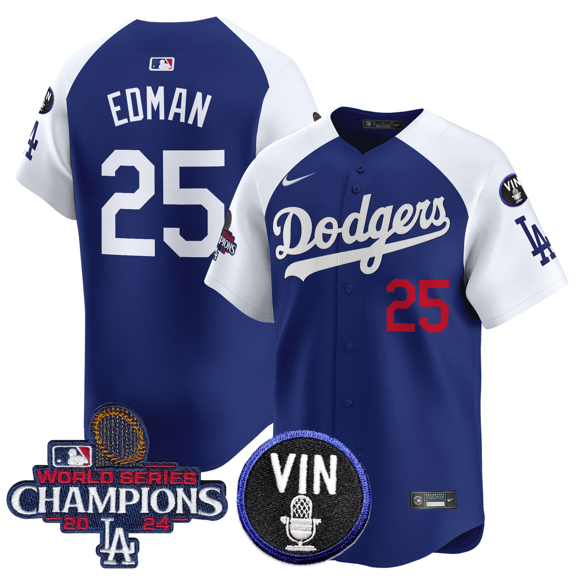 Tommy Edman Men's Los Angeles Dodgers 2024 World Series Champions Patch Vapor Premier Limited Alternate Royal Jersey V3 - All Stitched