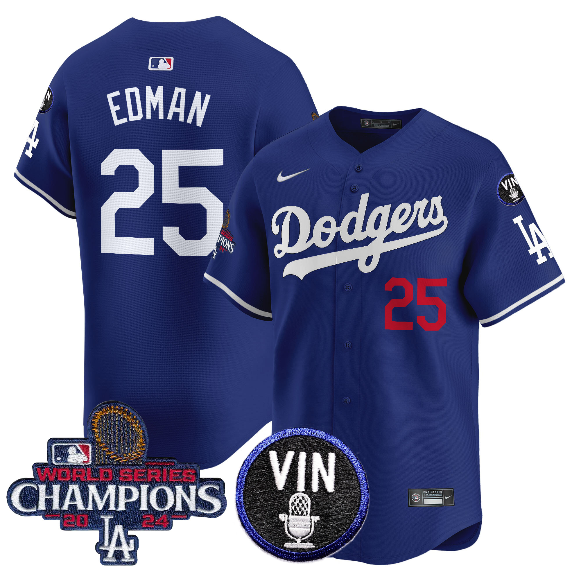 Tommy Edman Men's Los Angeles Dodgers 2024 World Series Champions Patch Vapor Premier Limited Royal Jersey V3 - All Stitched
