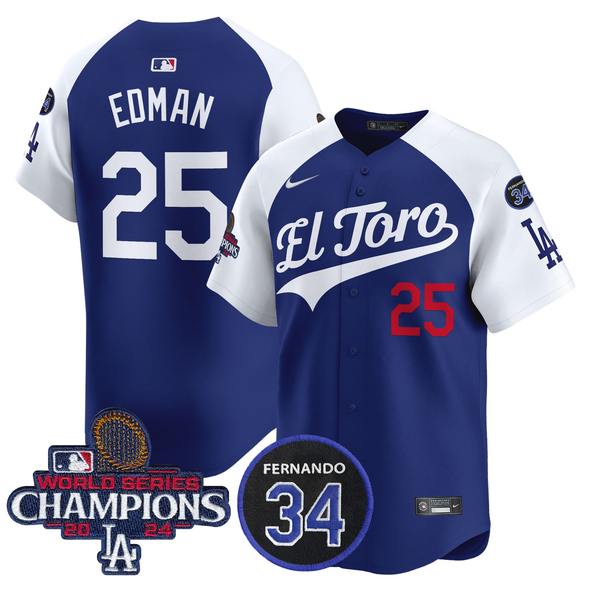 Tommy Edman Men's Los Angeles Dodgers El Toro 2024 World Series Champions Patch Vapor Premier Limited Alternate Royal Jersey - All Stitched