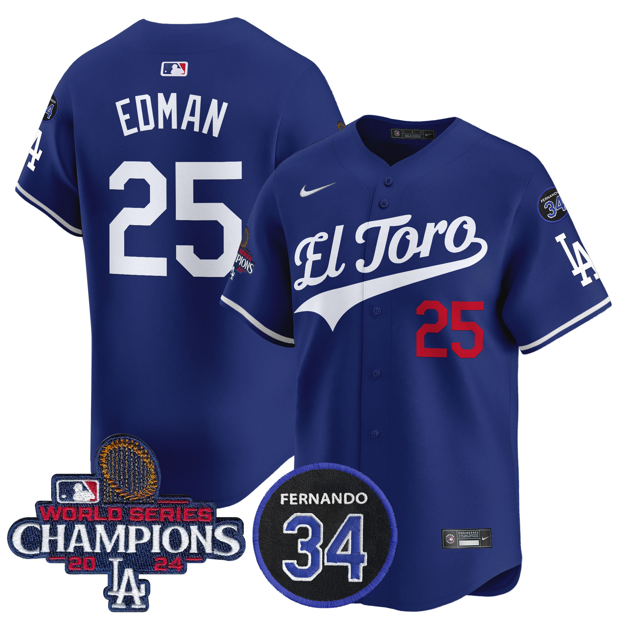 Tommy Edman Men's Los Angeles Dodgers El Toro 2024 World Series Champions Patch Vapor Premier Limited Royal Jersey - All Stitched