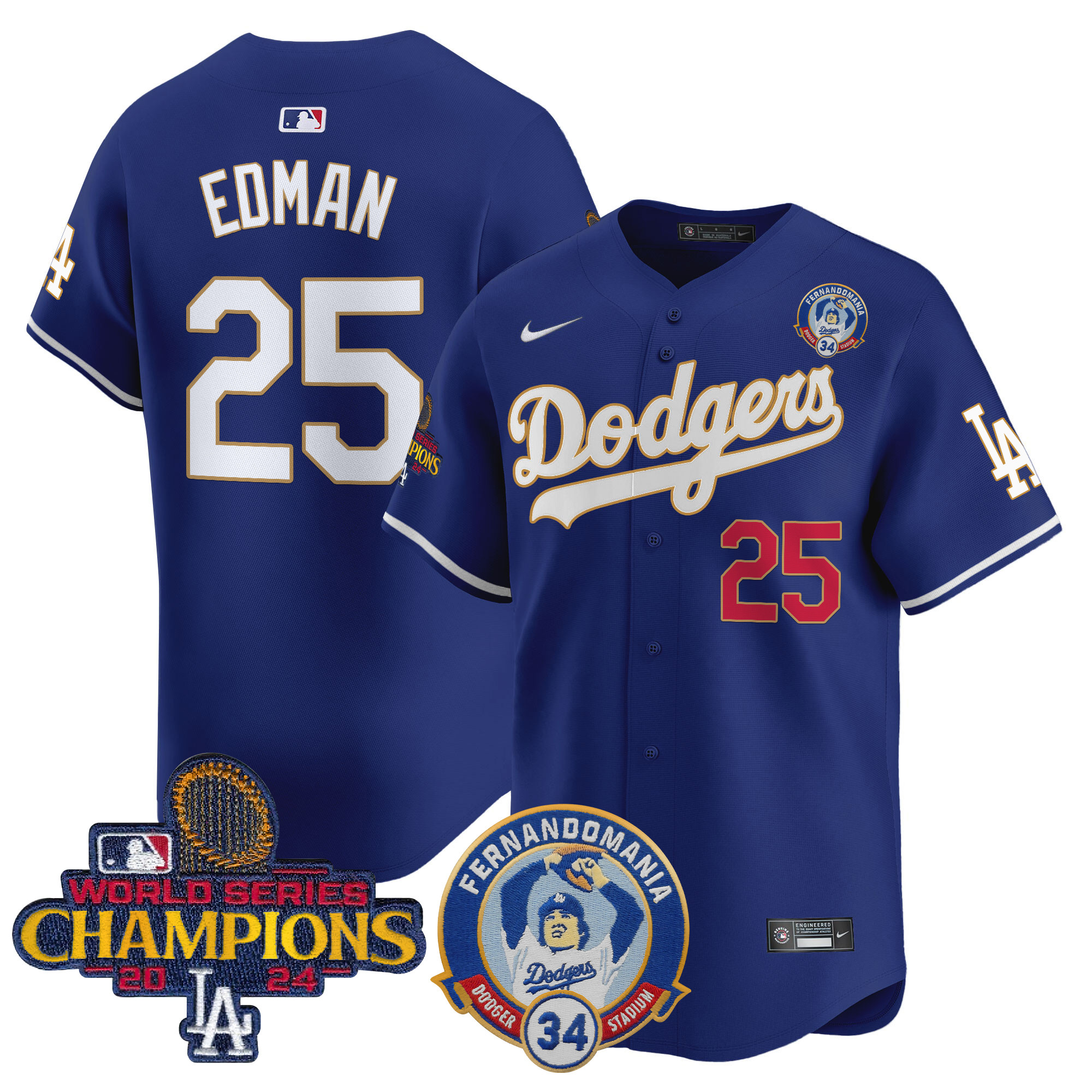 Tommy Edman Men's Los Angeles Dodgers Fernando & 2024 World Series Champions Patch Vapor Premier Limited Royal Jersey - All Stitched