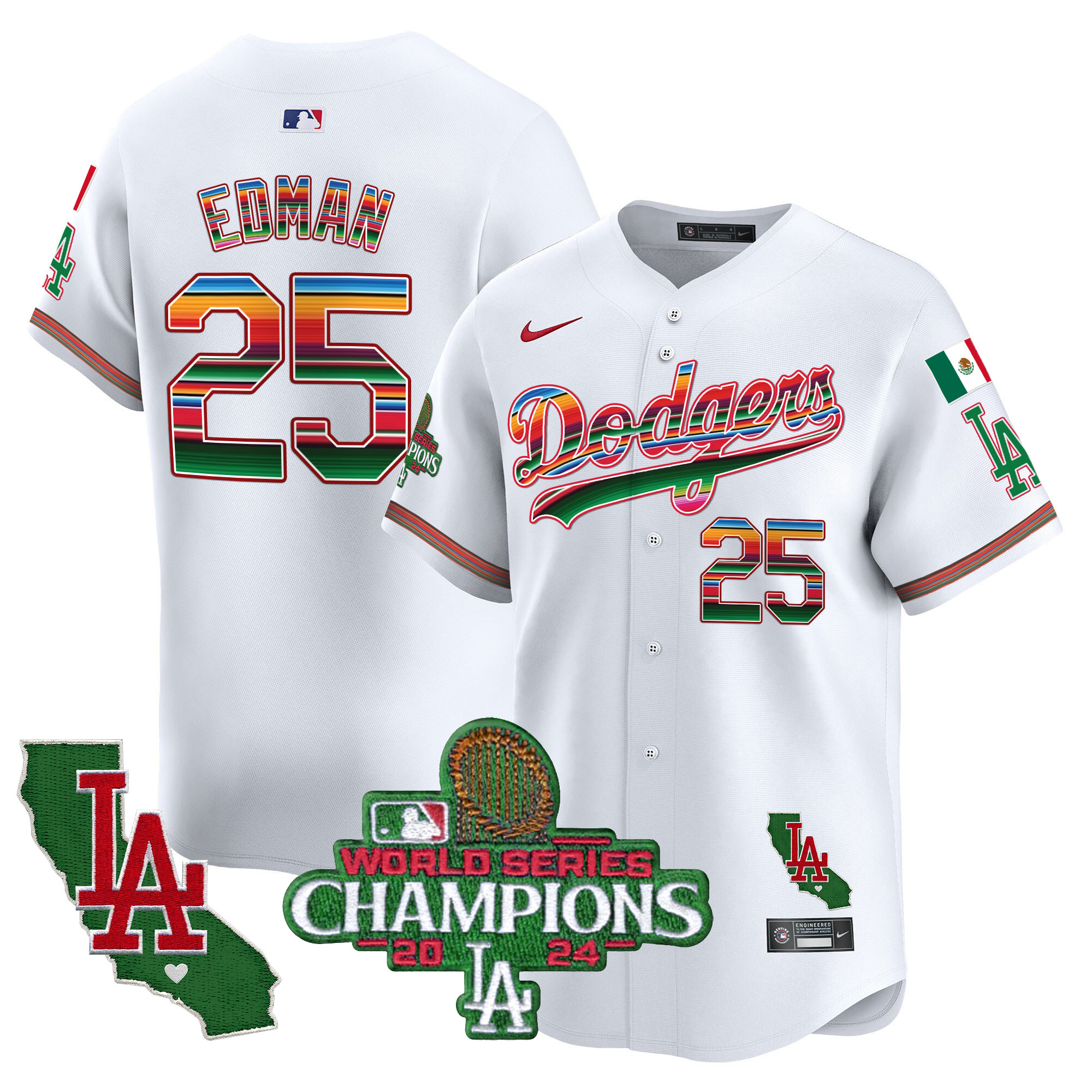 Tommy Edman Men's Los Angeles Dodgers Mexico 2024 World Series Champions Vapor Premier Limited White Jersey - All Stitched