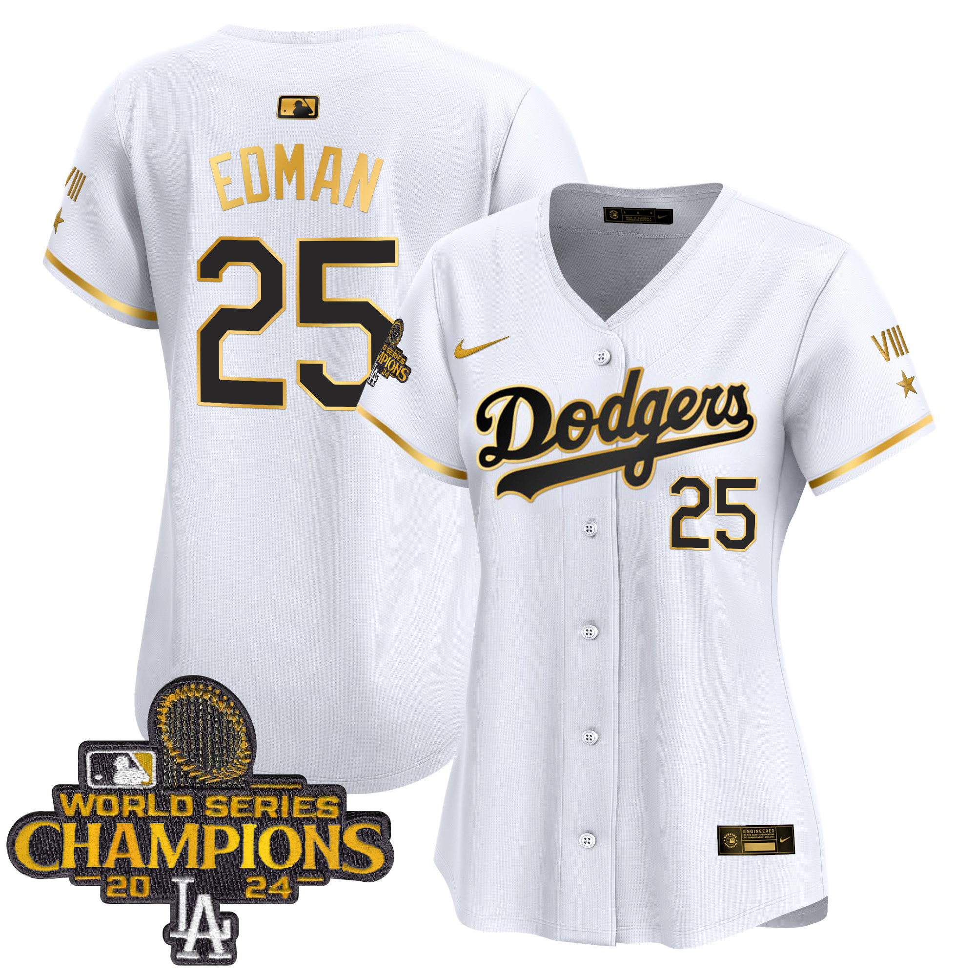 Tommy Edman Women's Los Angeles Dodgers 2024 World Series Champions Gold Trim Vapor Premier Limited White Gold Jersey - All Stitched