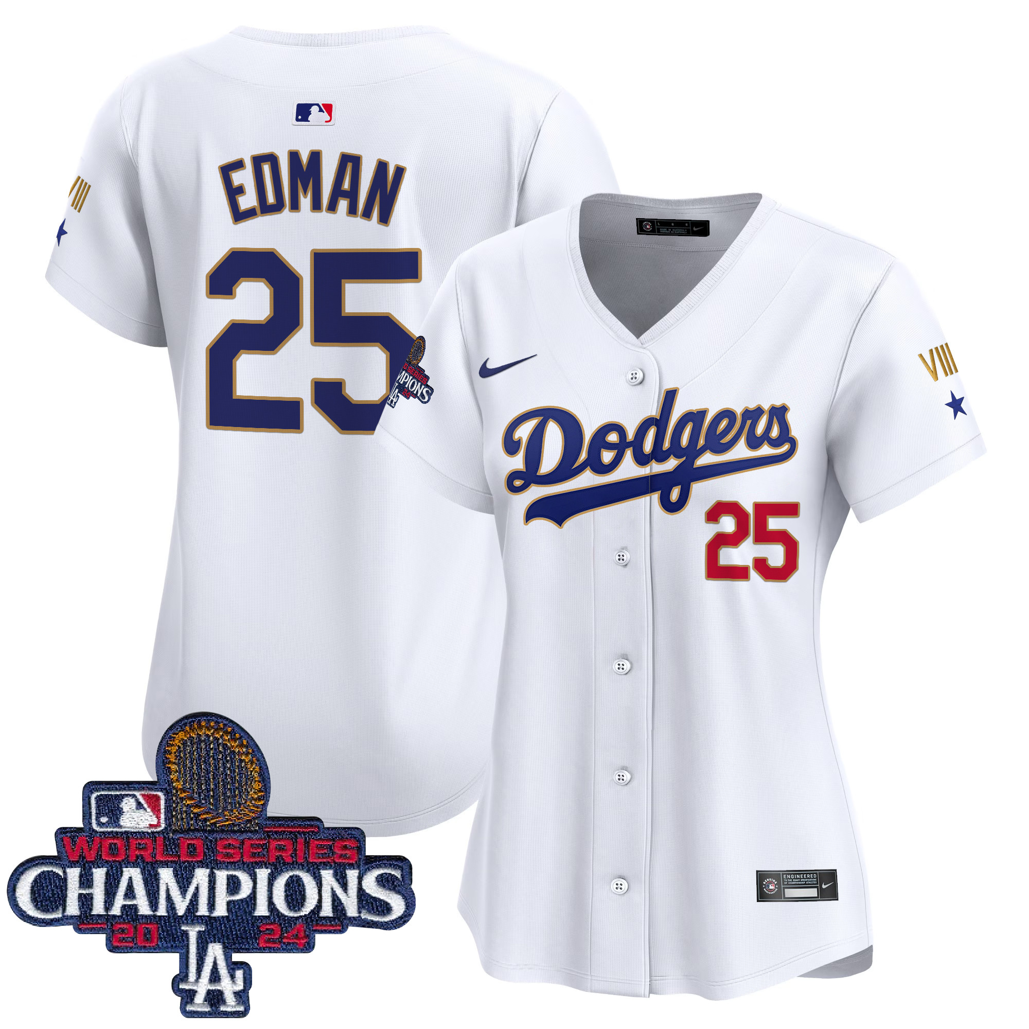 Tommy Edman Women's Los Angeles Dodgers 2024 World Series Champions Gold Trim Vapor Premier Limited White Jersey - All Stitched