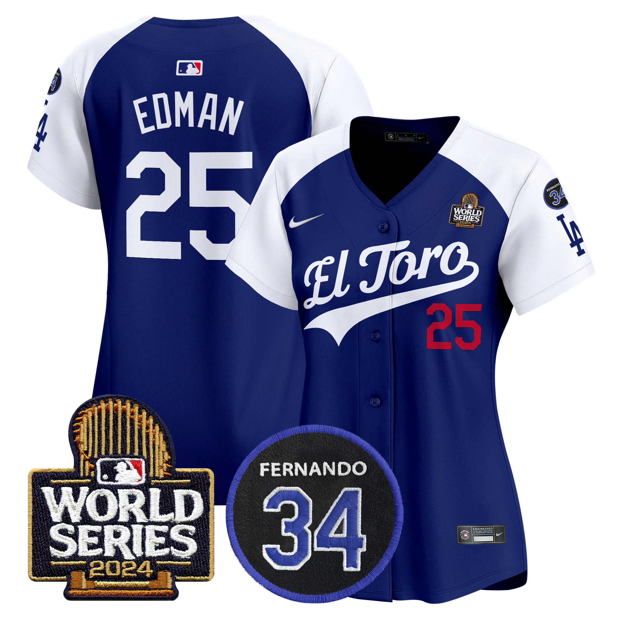 Tommy Edman Women's Los Angeles Dodgers El Toro 2024 World Series Patch Vapor Premier Limited Alternate Royal Jersey - All Stitched