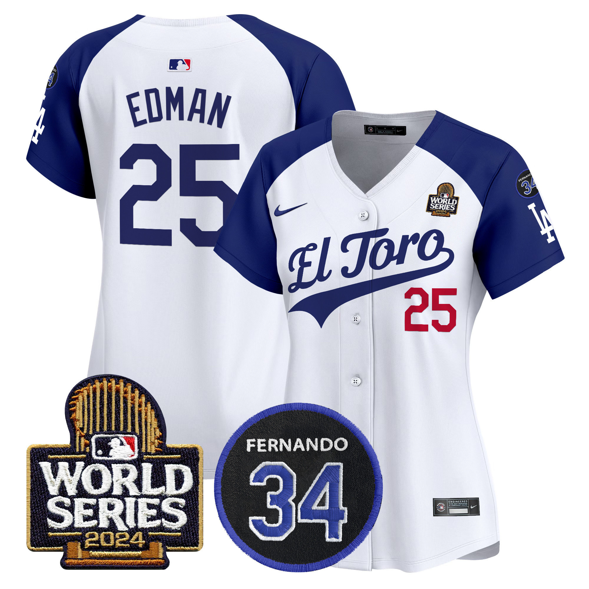 Tommy Edman Women's Los Angeles Dodgers El Toro 2024 World Series Patch Vapor Premier Limited Alternate White Jersey - All Stitched