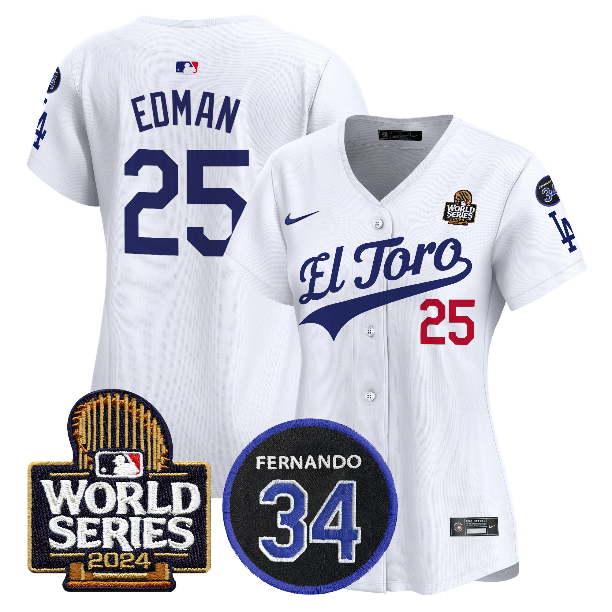 Tommy Edman Women's Los Angeles Dodgers El Toro 2024 World Series Patch Vapor Premier Limited White Jersey - All Stitched