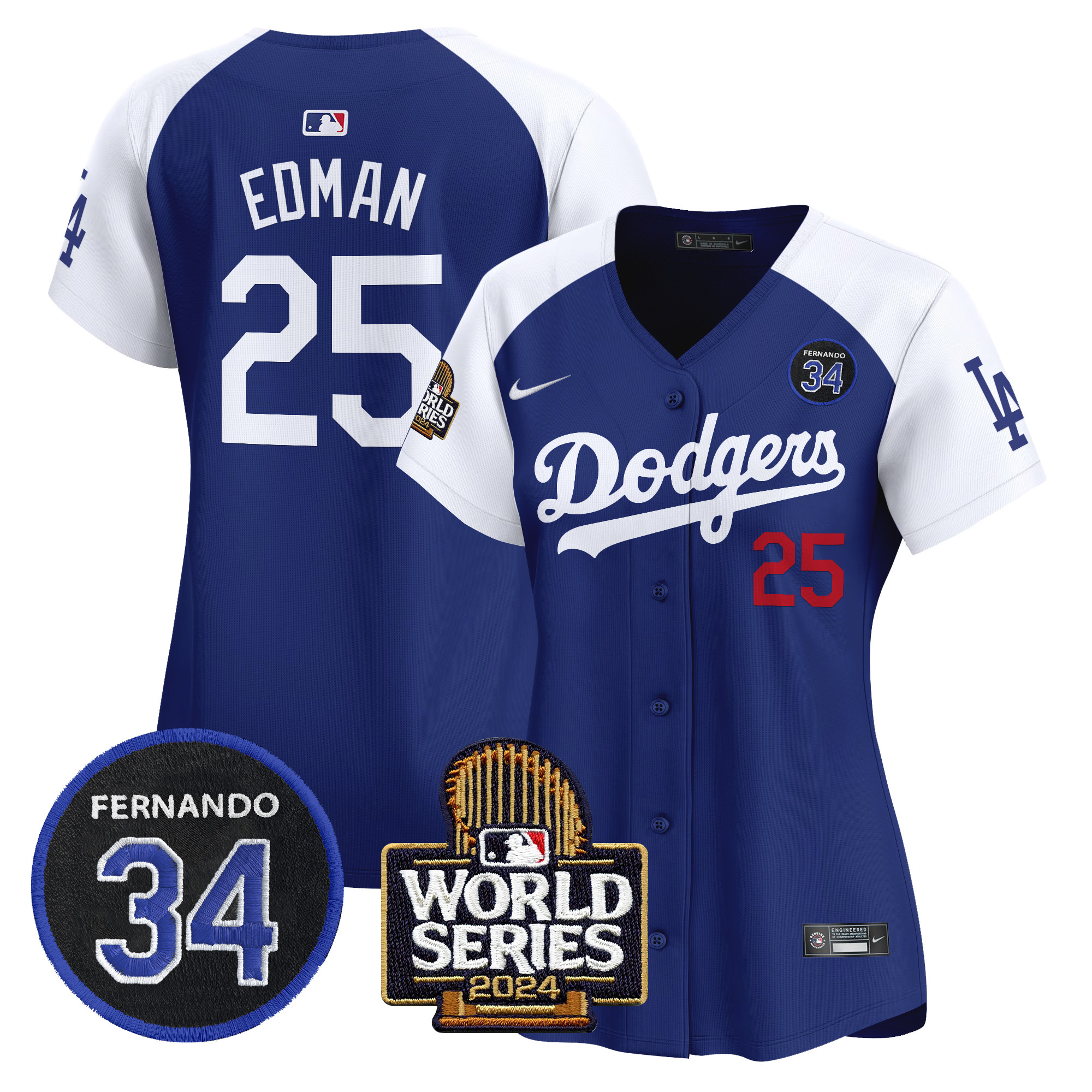 Tommy Edman Women's Los Angeles Dodgers Fernando Valenzuela & 2024 World Series Patch Vapor Premier Limited Alternate Royal Jersey V2 - All Stitched