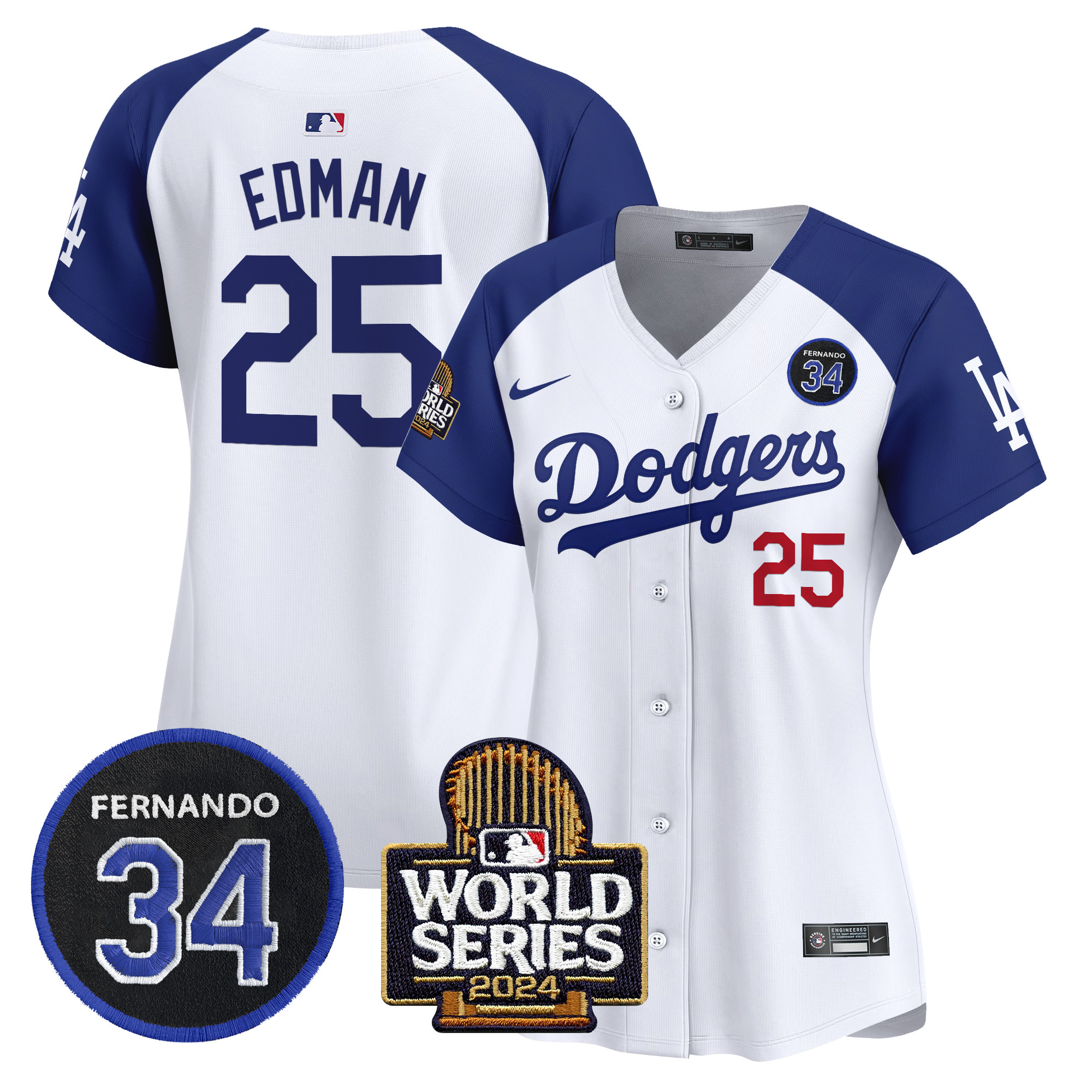 Tommy Edman Women's Los Angeles Dodgers Fernando Valenzuela & 2024 World Series Patch Vapor Premier Limited Alternate White Jersey V2 - All Stitched