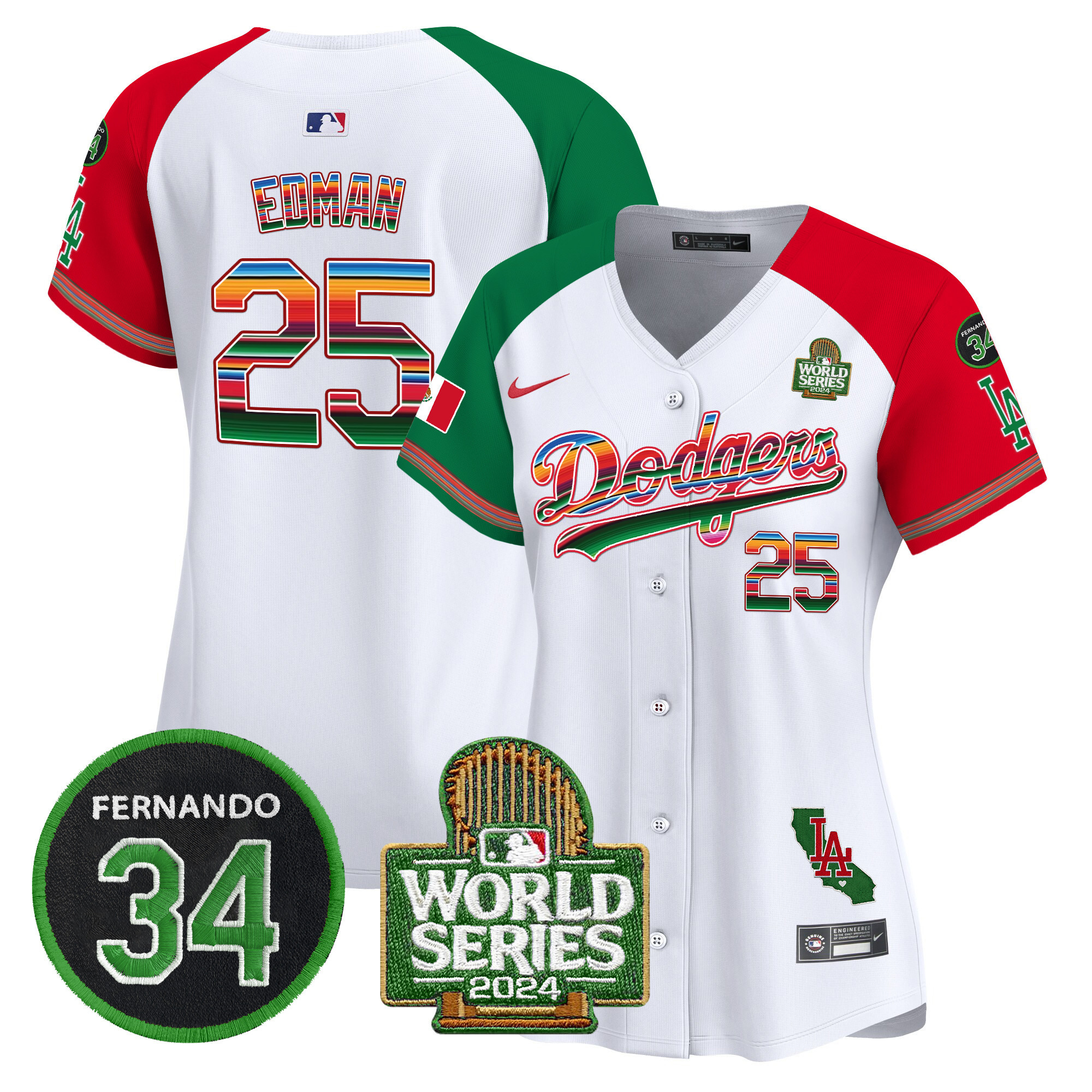 Tommy Edman Women's Los Angeles Dodgers Mexico Fernando Memorial & 2024 World Series Patch Vapor Premier Limited Alternate Jersey V2 - All Stitched