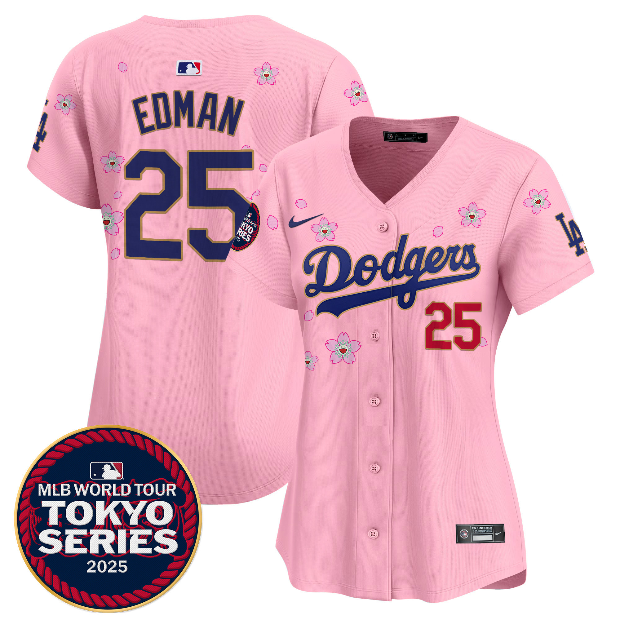 Tommy Edman Women's Los Angeles Dodgers Tokyo Series 2025 Gold Trim Vapor Premier Limited Cherry Blossom Jersey - Stitched