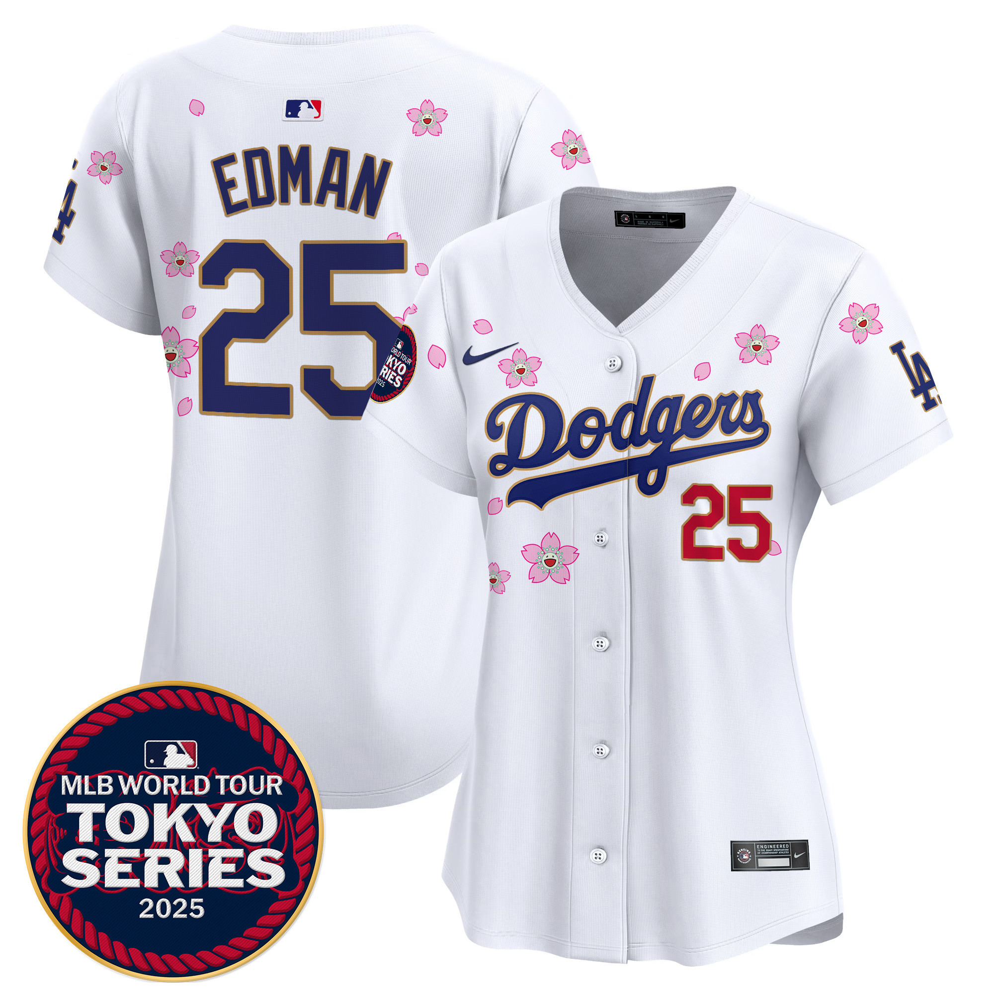 Tommy Edman Women's Los Angeles Dodgers Tokyo Series 2025 Gold Trim Vapor Premier Limited White Jersey V2 - Stitched