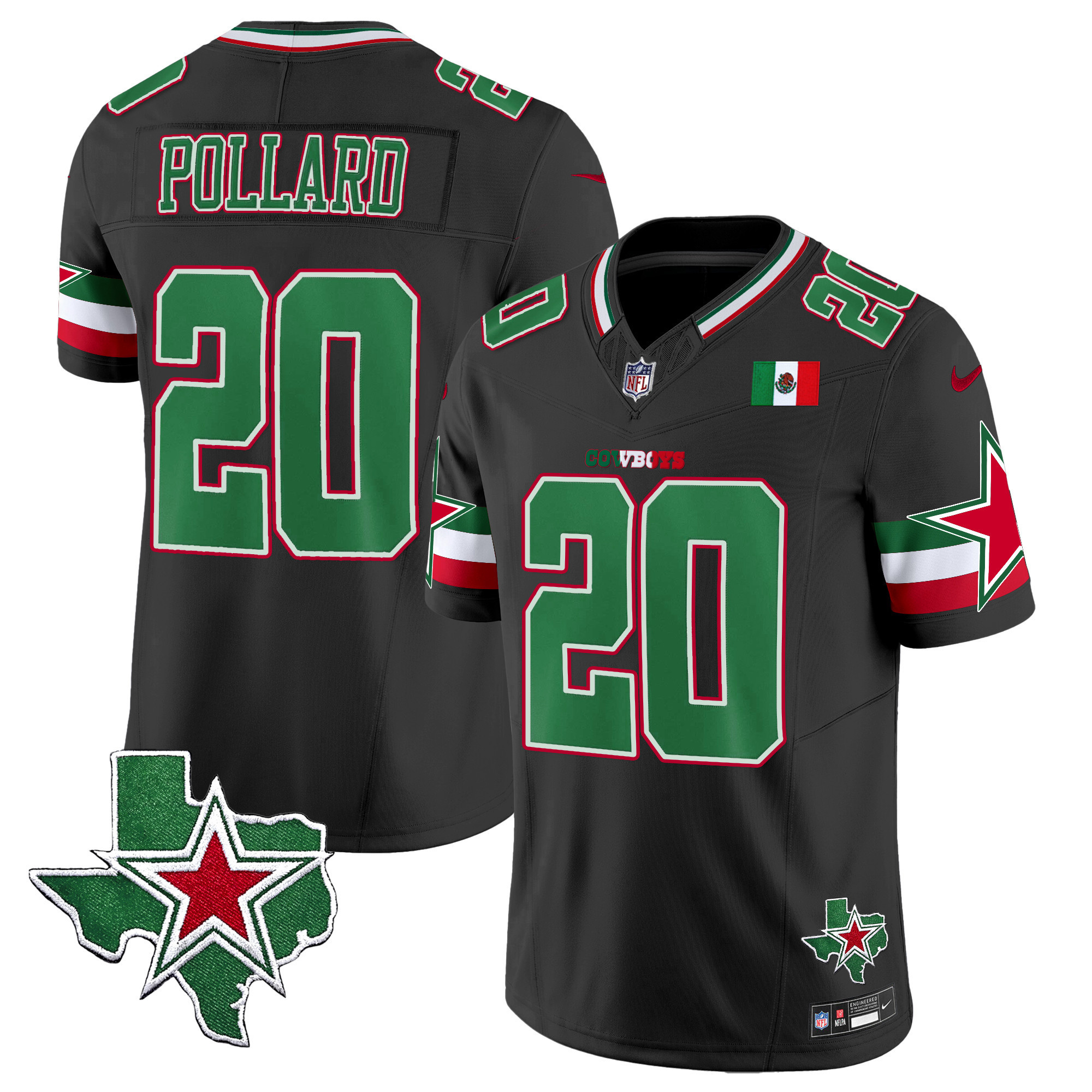 Tony Pollard Men's Dallas Cowboys 2024 Mexico Vapor Limited Black Jersey - All Stitched