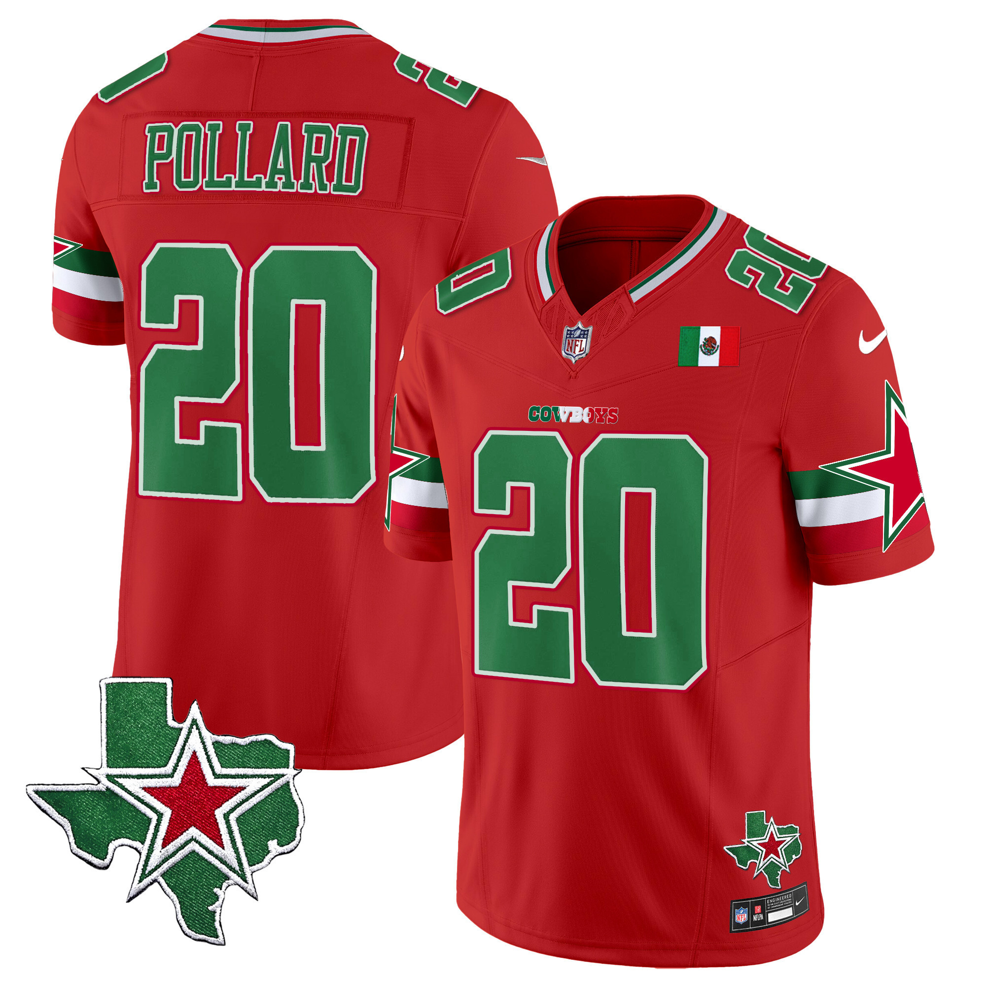 Tony Pollard Men's Dallas Cowboys 2024 Mexico Vapor Limited Red Jersey - All Stitched