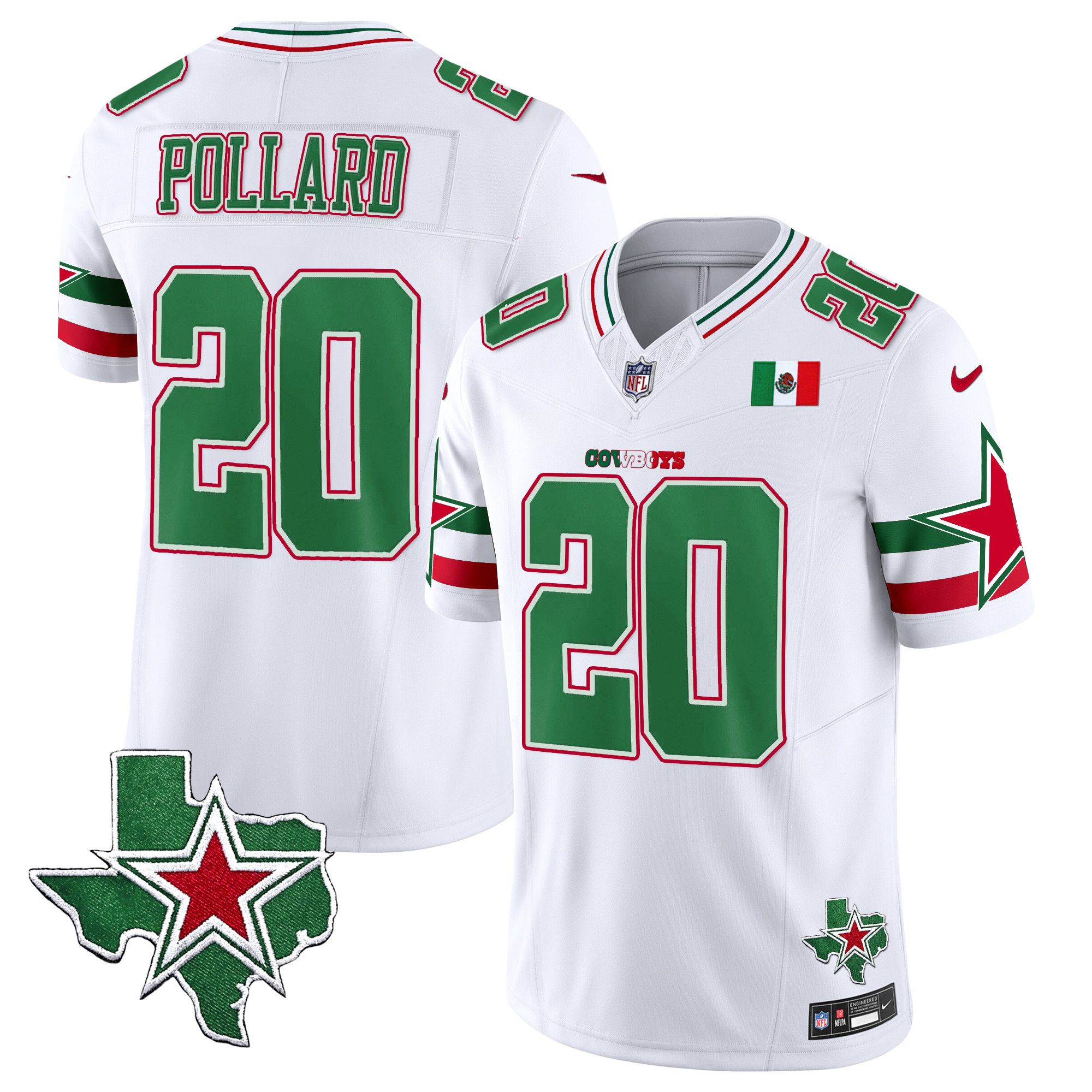 Tony Pollard Men's Dallas Cowboys 2024 Mexico Vapor Limited White Jersey - All Stitched