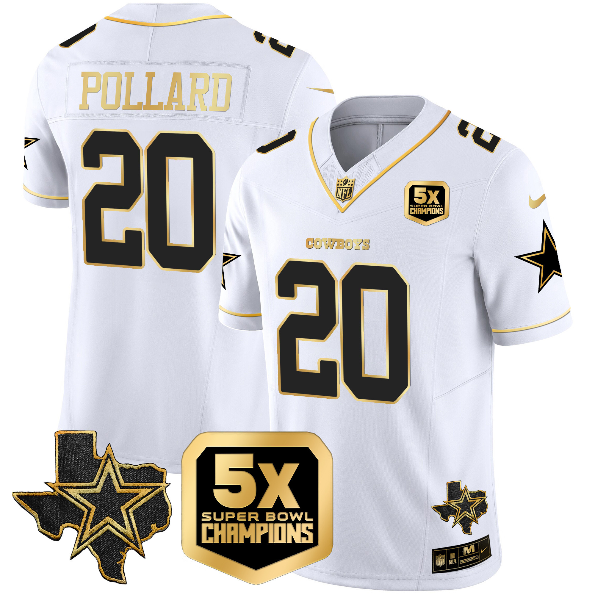 Tony Pollard Men's Dallas Cowboys 5x Super Bowl Champions Vapor Limited White Gold Jersey - All Stitched