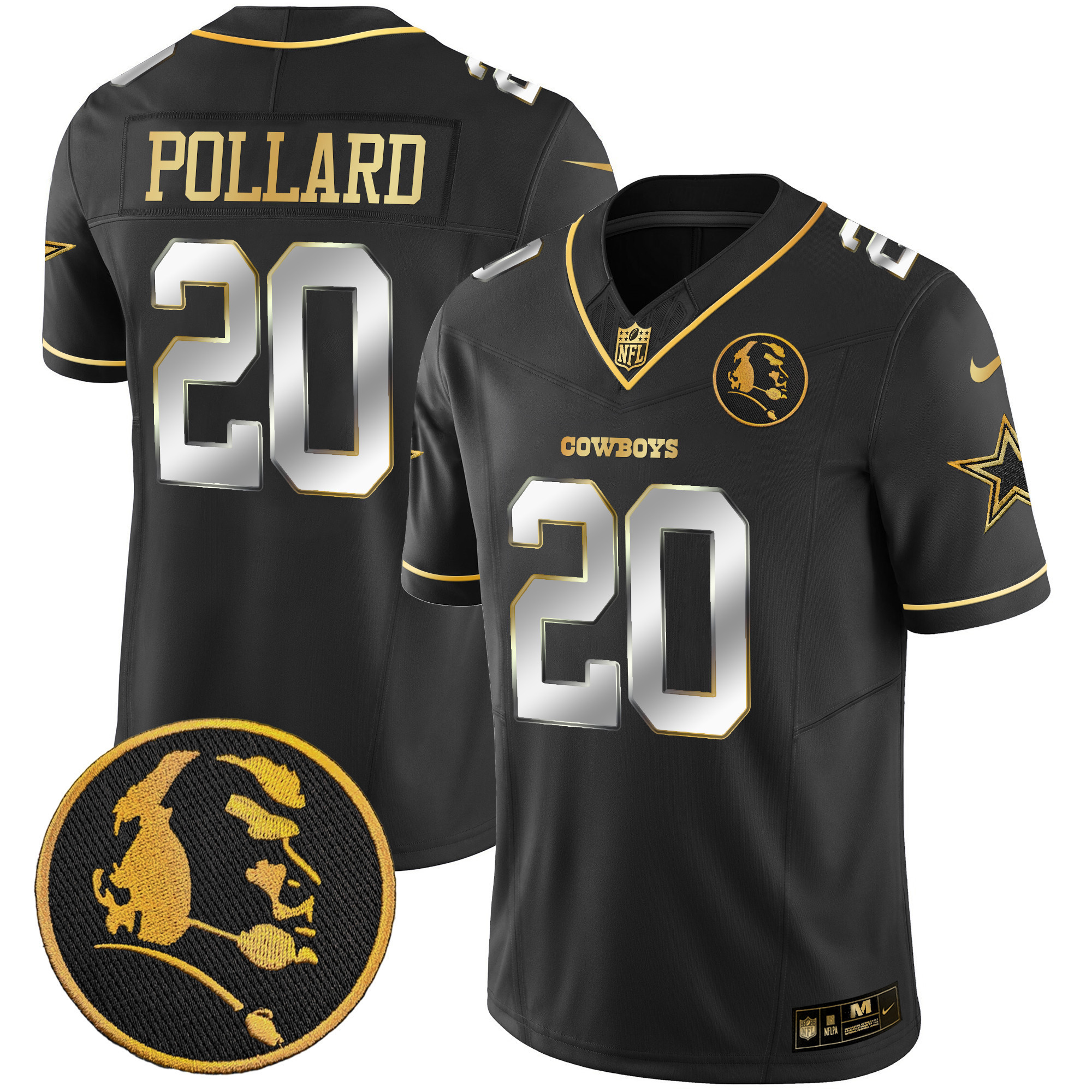 Tony Pollard Men's Dallas Cowboys John Madden Patch Gold Vapor Black Limited Jersey - All Stitched