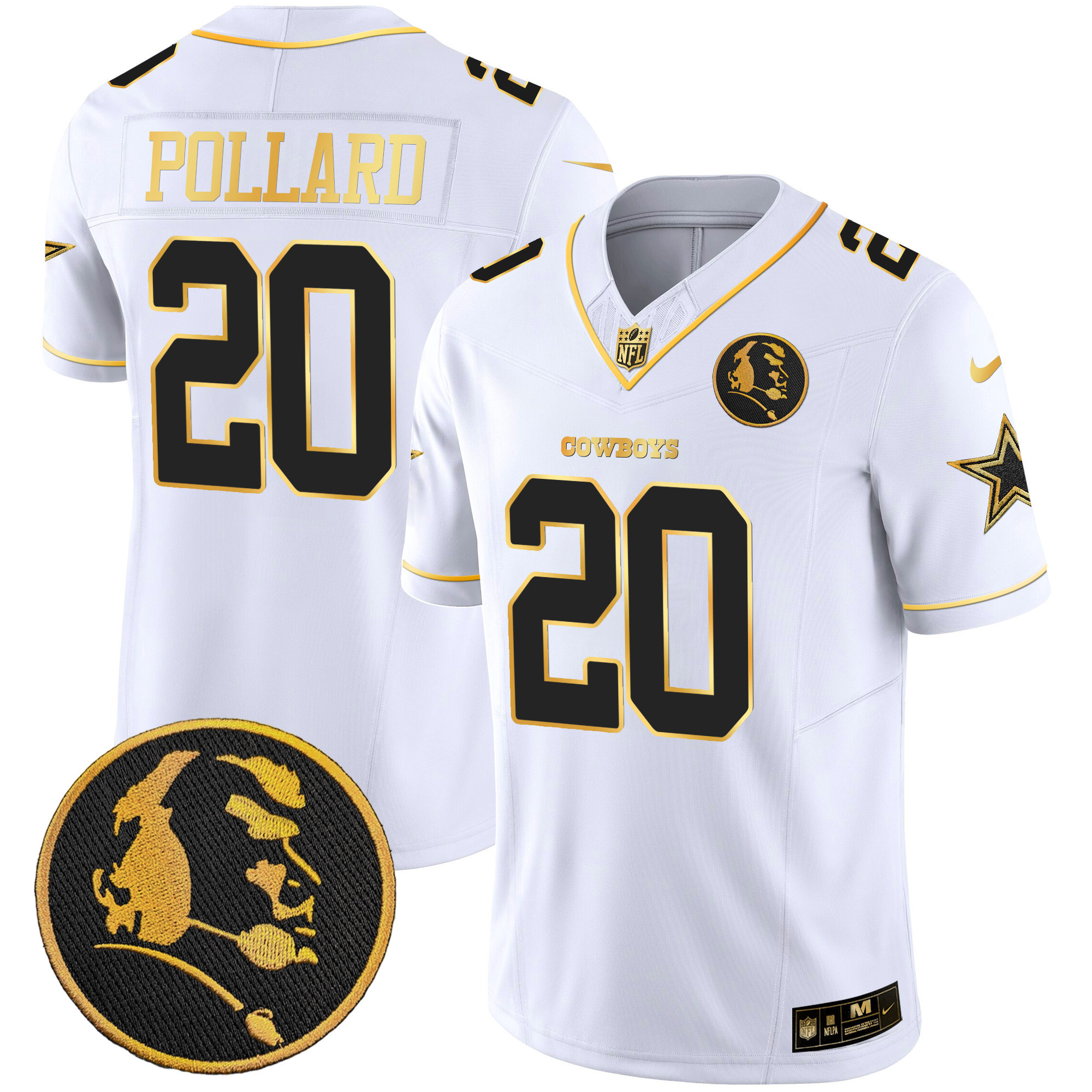 Tony Pollard Men's Dallas Cowboys John Madden Patch Gold Vapor White Gold Jersey - All Stitched
