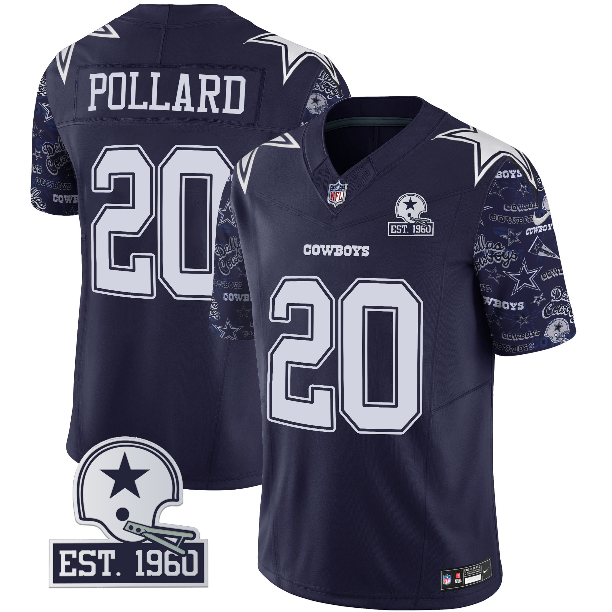 Tony Pollard Men's Dallas Cowboys Pattern Style Vapor Limited Navy Jersey - All Stitched