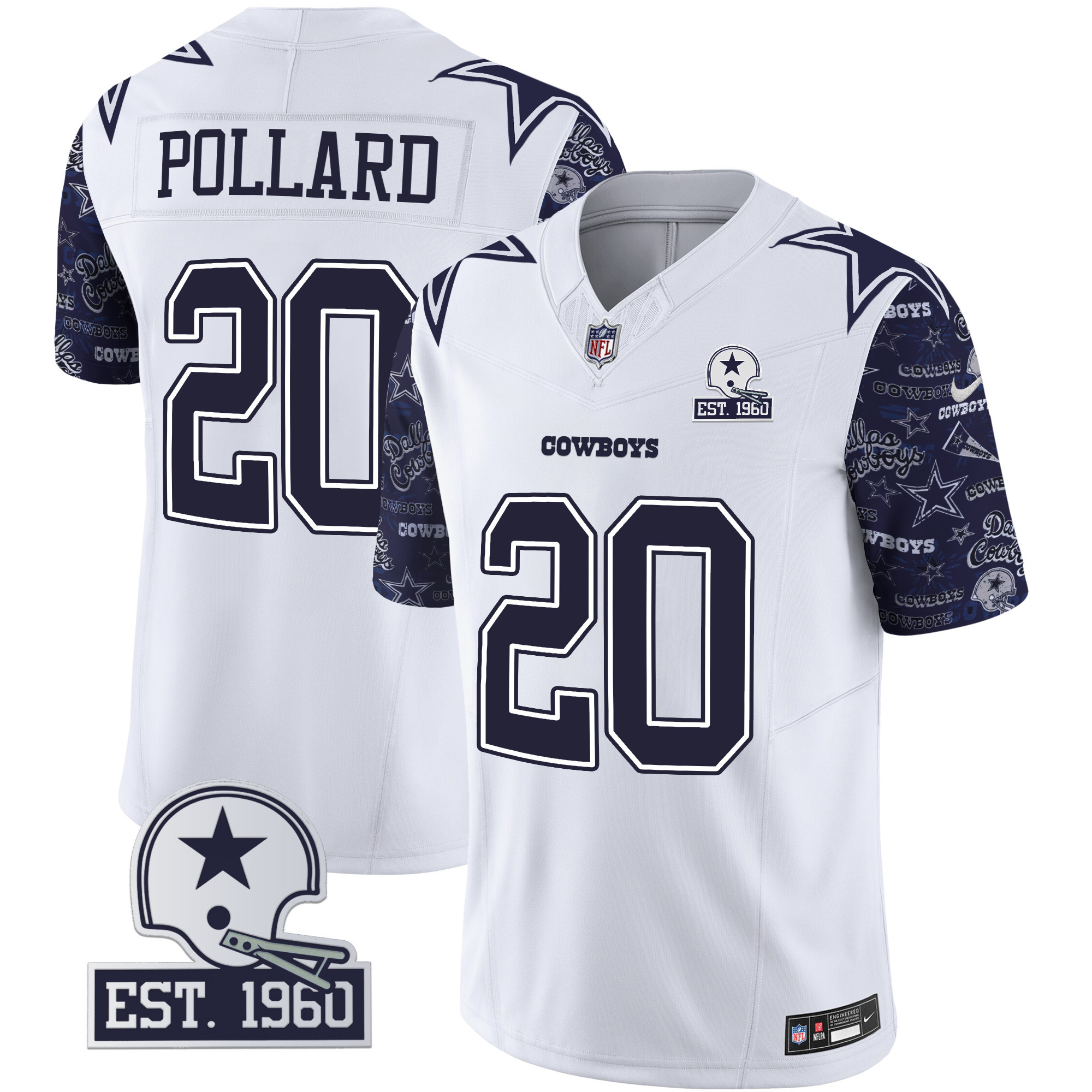 Tony Pollard Men's Dallas Cowboys Pattern Style Vapor Limited Navy Sleeves Jersey - All Stitched