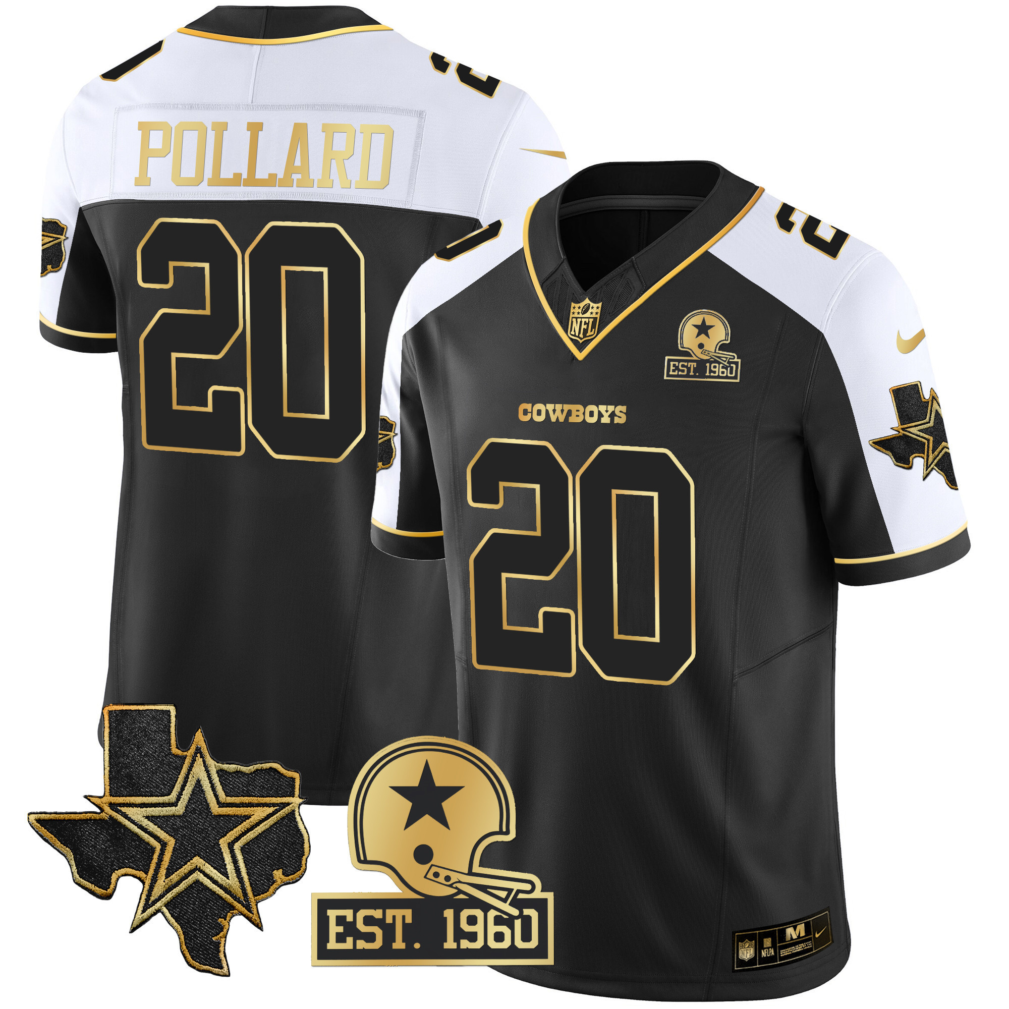 Tony Pollard Men's Dallas Cowboys Texas Patch Gold Vapor Alternate Jersey - All Stitched
