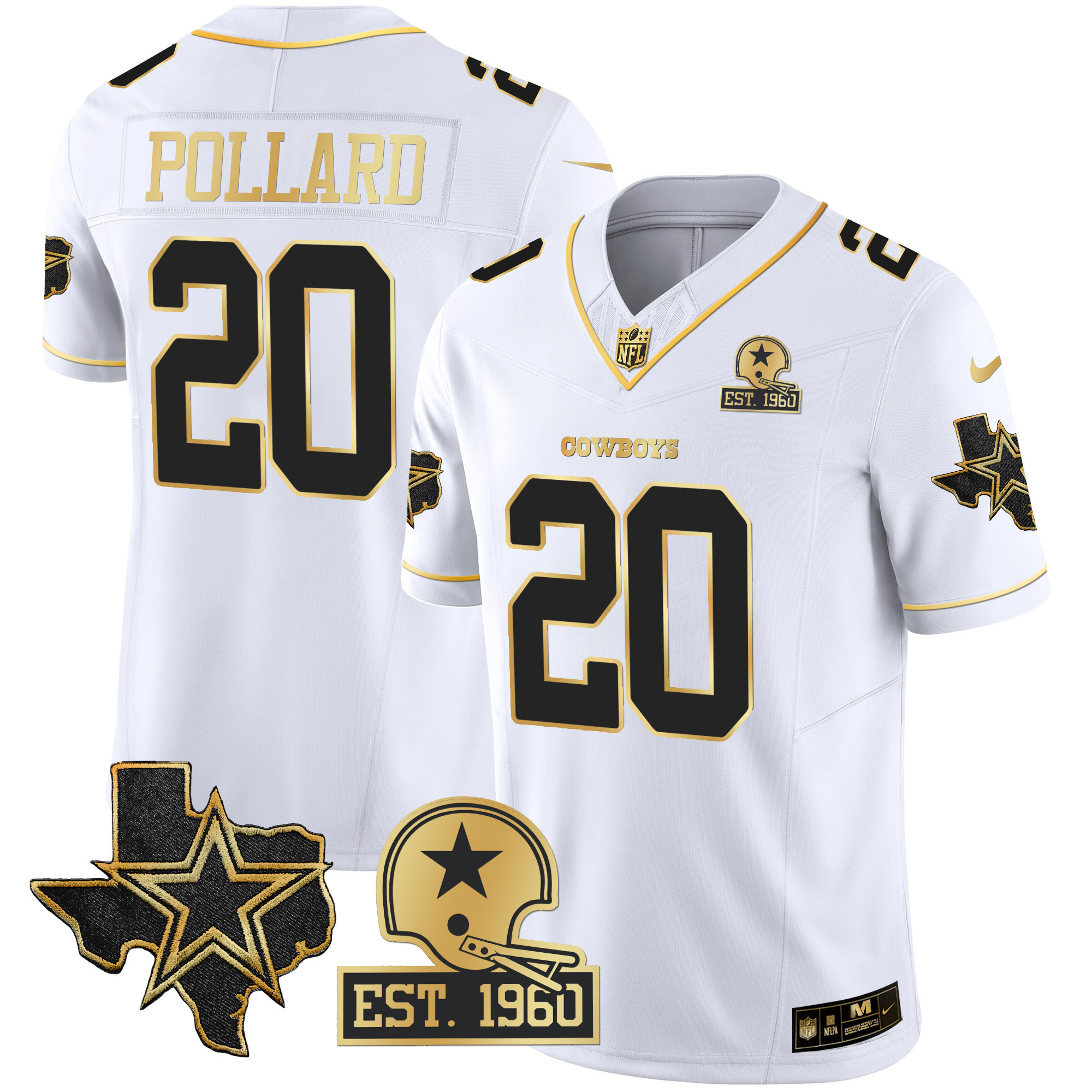 Tony Pollard Men's Dallas Cowboys Texas Patch Gold Vapor White Gold Jersey - All Stitched
