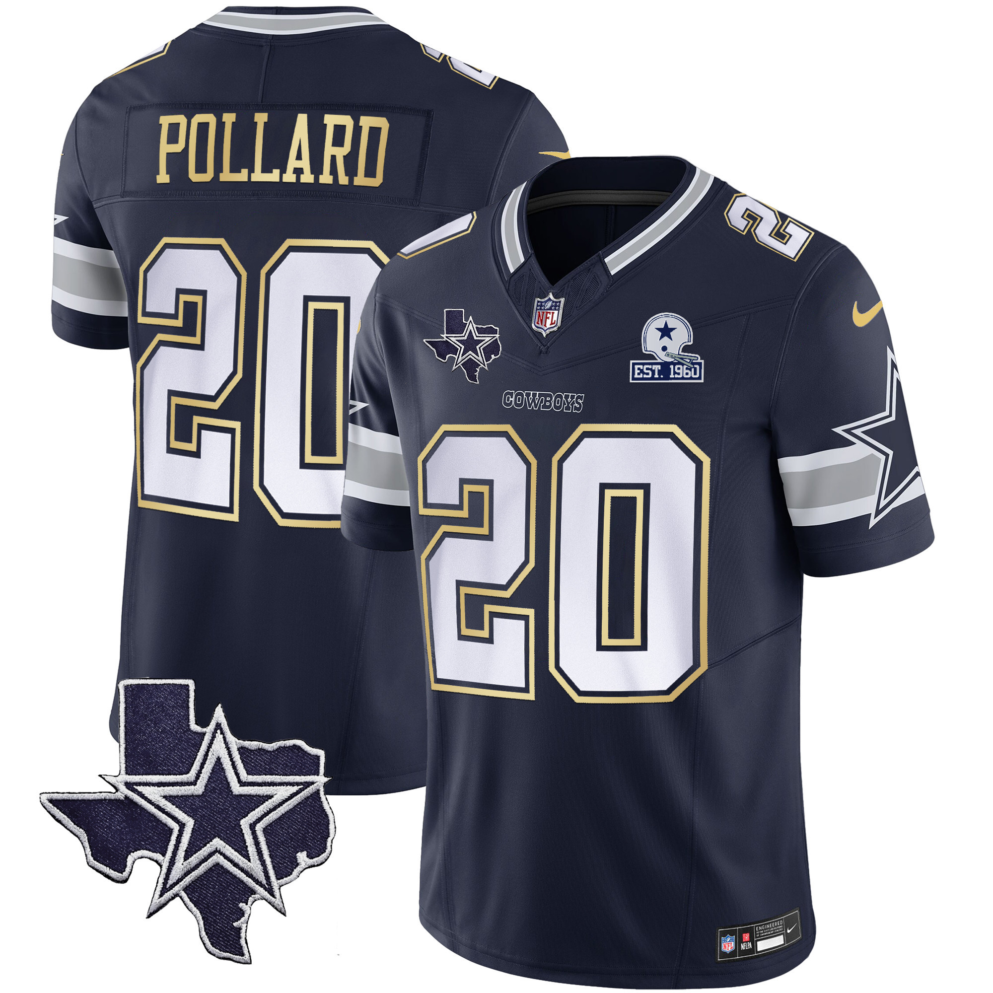 Tony Pollard Men's Dallas Cowboys Vapor Gold Navy Gold Jersey - All Stitched
