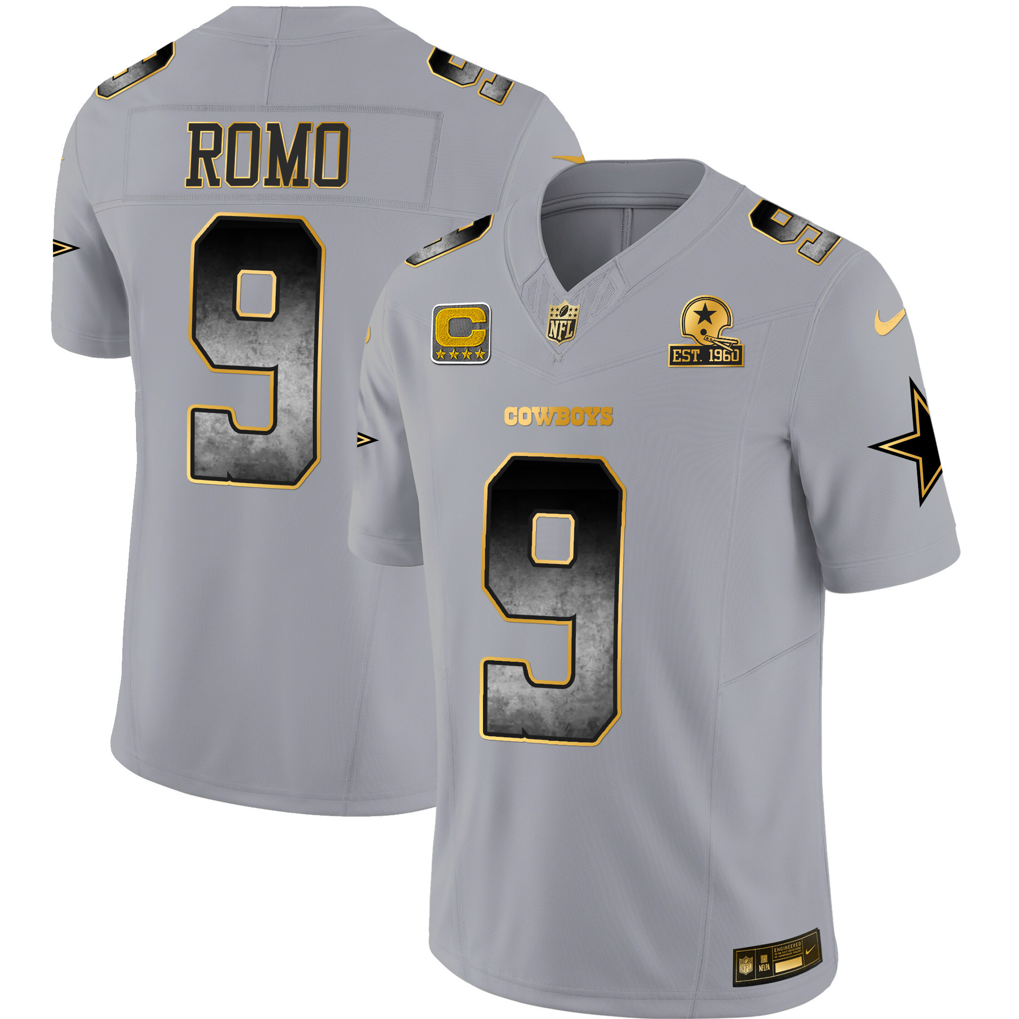 Tony Romo Men's Dallas Cowboys Arch Smoke Vapor Gray Jersey - All Stitched