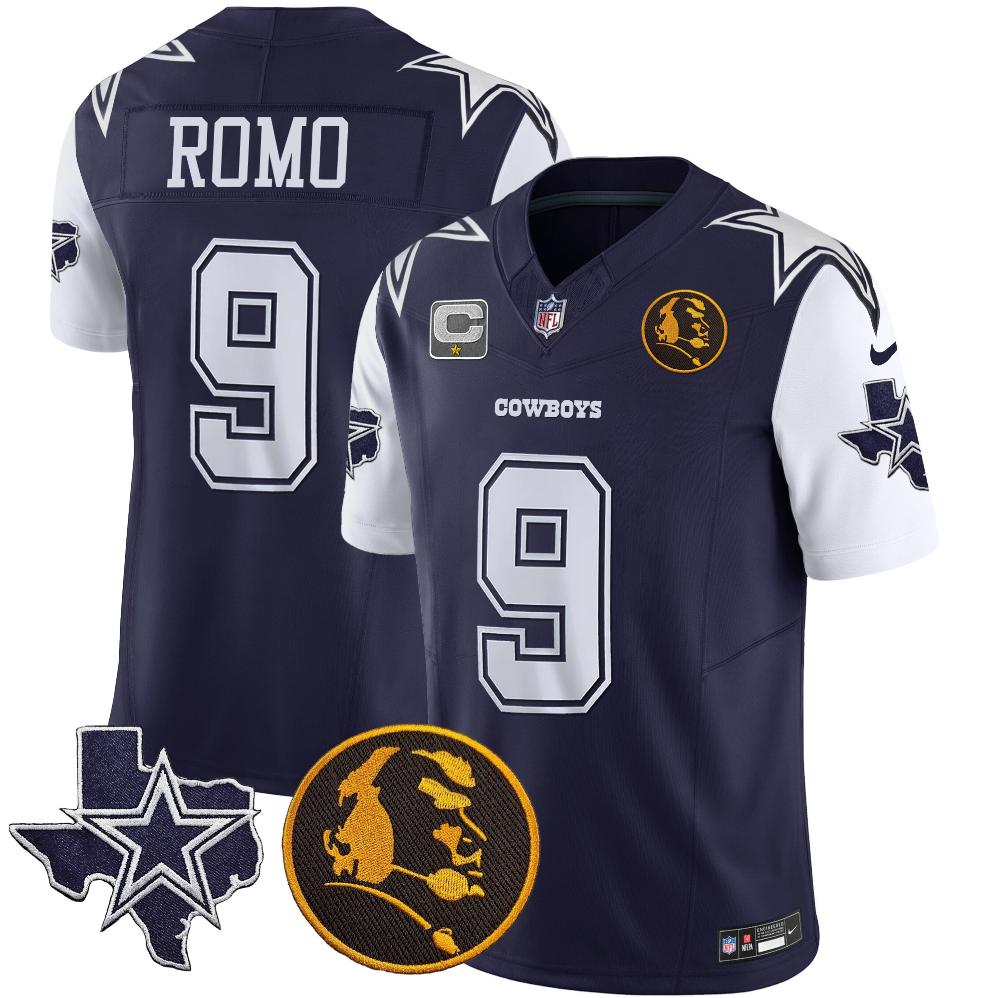 Tony Romo Men's Dallas Cowboys Texas & John Madden Patch Vapor Navy Jersey - All Stitched