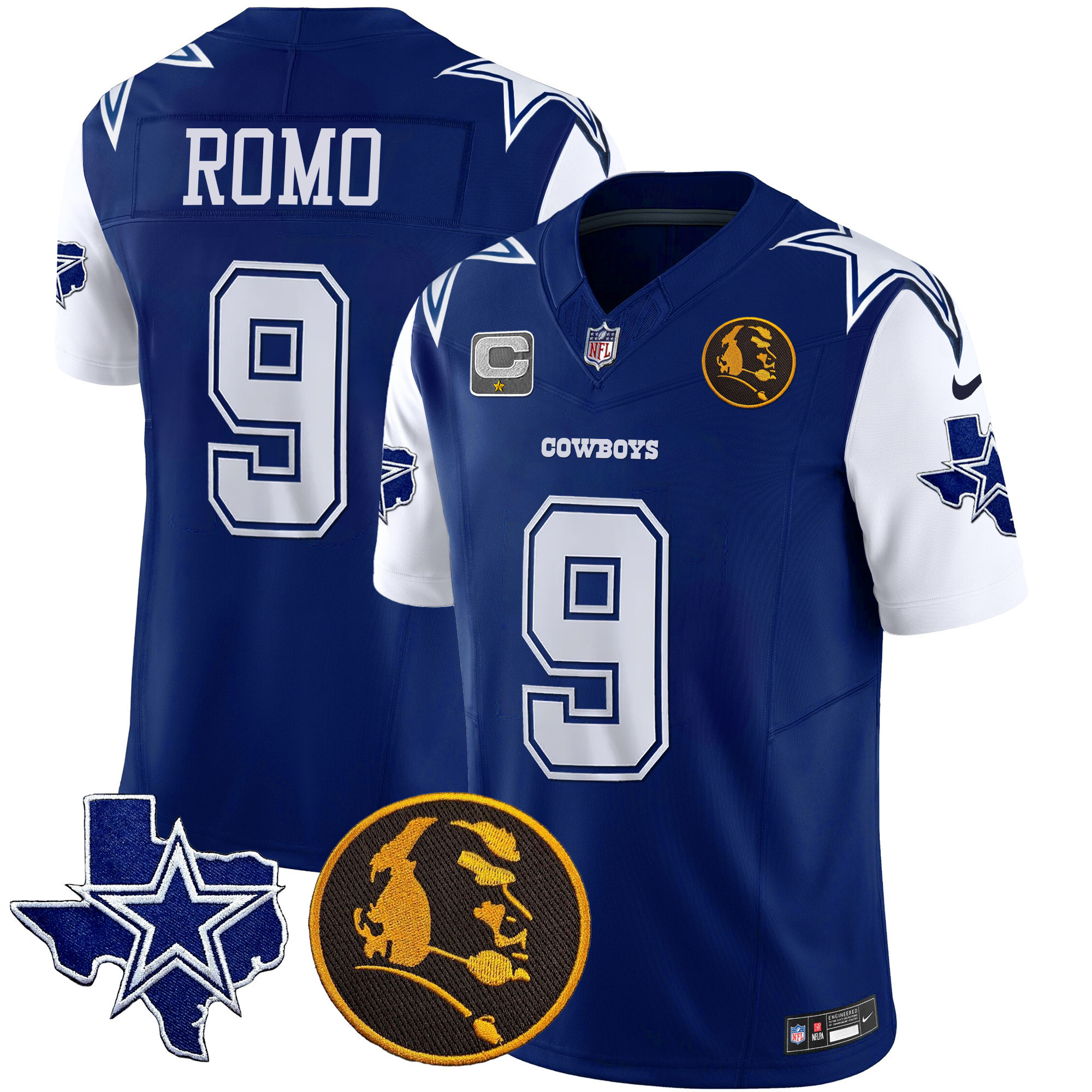 Tony Romo Men's Dallas Cowboys Texas & John Madden Patch Vapor Royal Jersey - All Stitched
