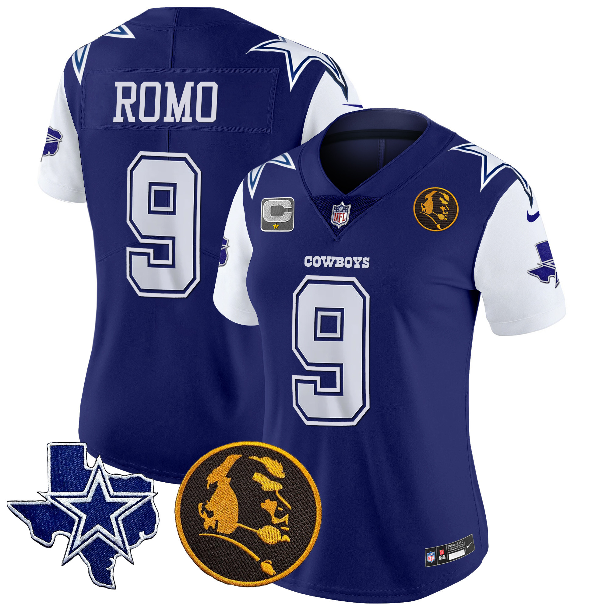 Tony Romo Women's Dallas Cowboys Texas & John Madden Patch Vapor Royal Jersey - All Stitched