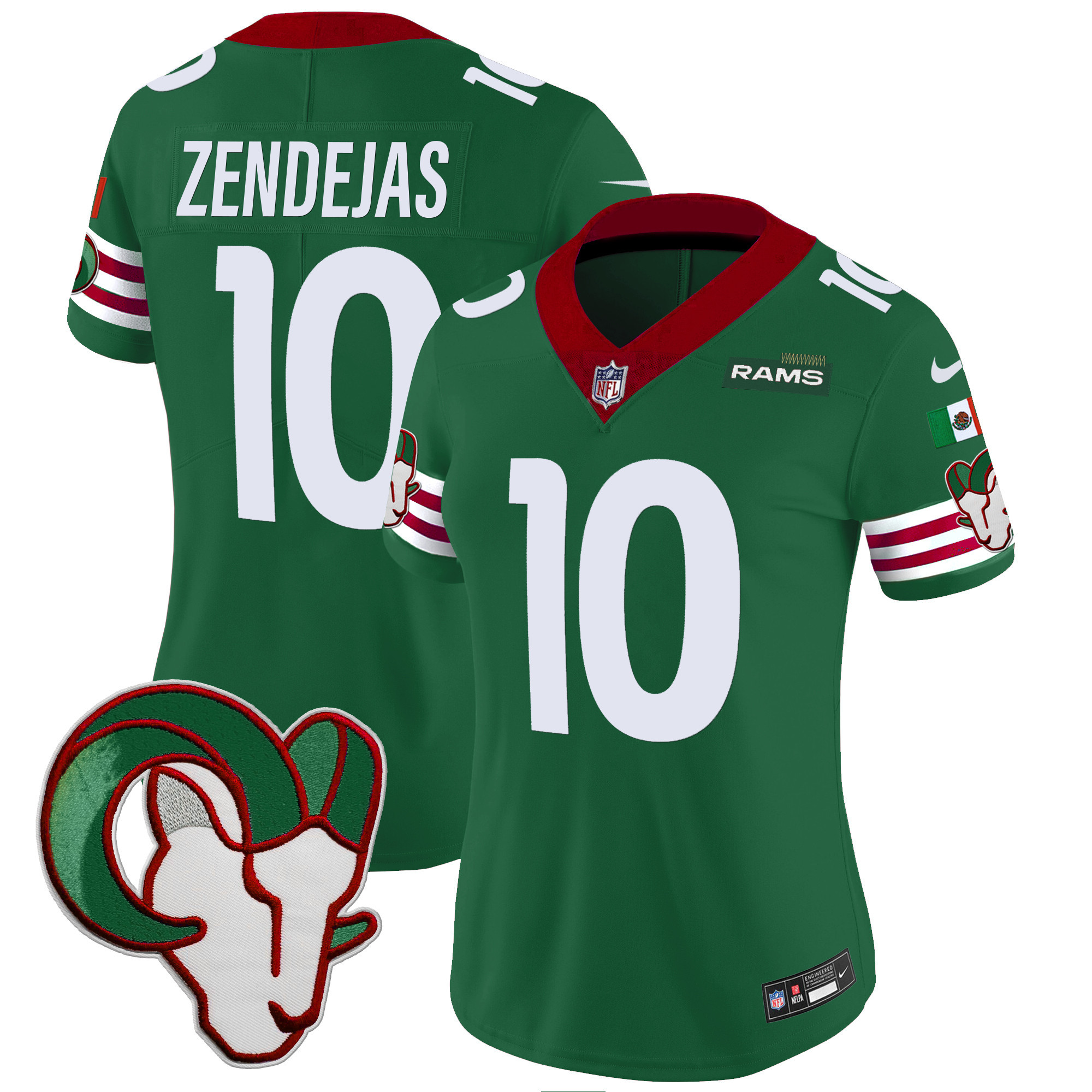 Tony Zendejas Women's Los Angeles Rams Mexico Vapor Limited Green Jersey - All Stitched
