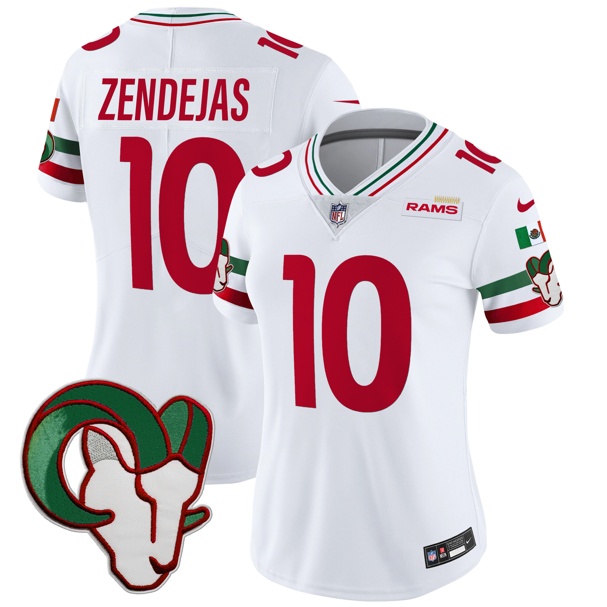 Tony Zendejas Women's Los Angeles Rams Mexico Vapor Limited White Jersey - All Stitched