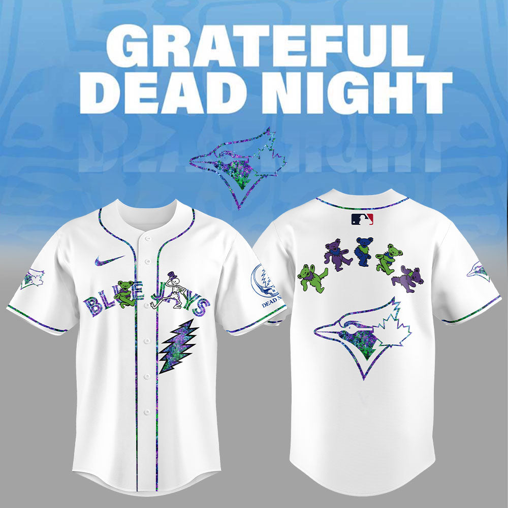 Toronto Blue Jays Grateful Dead Night Baseball Jersey Flat Cap Set