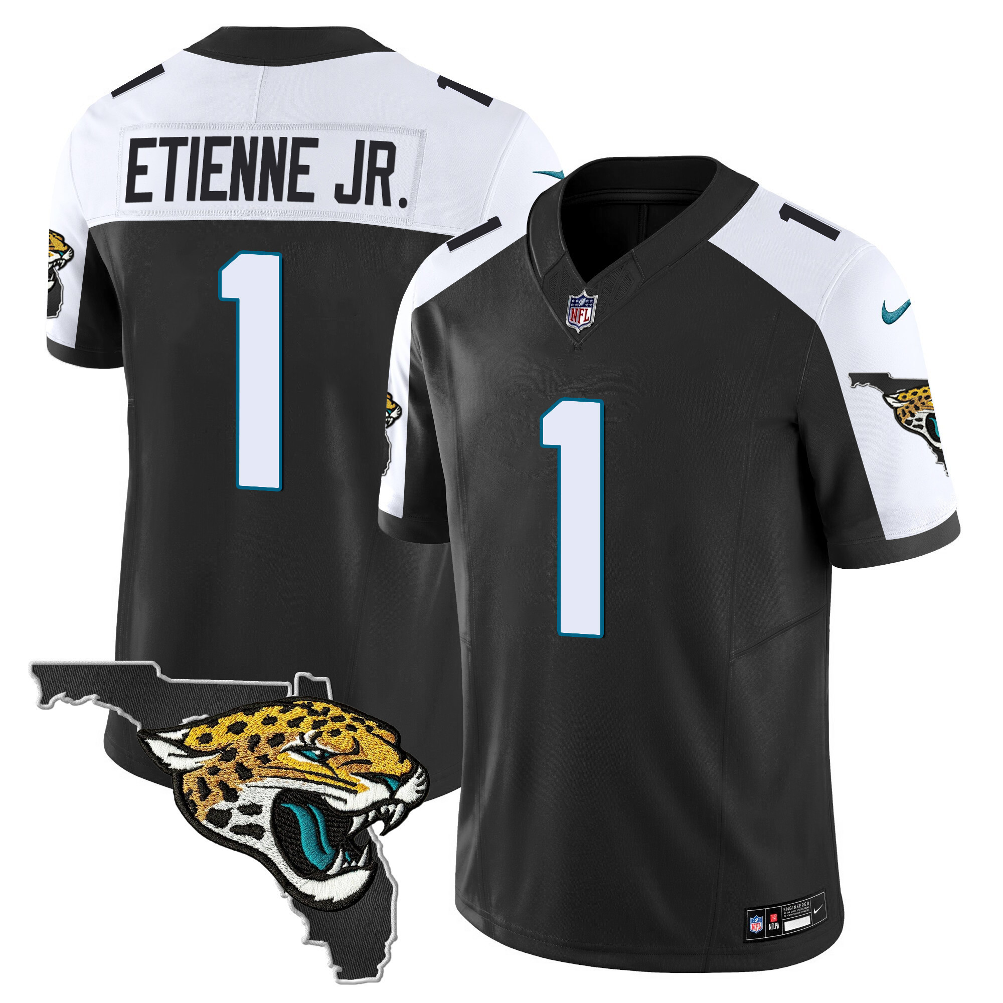Travis Etienne Jr. Men's Jacksonville Jaguars Florida Patch Vapor Black Alternate Jersey - All Stitched
