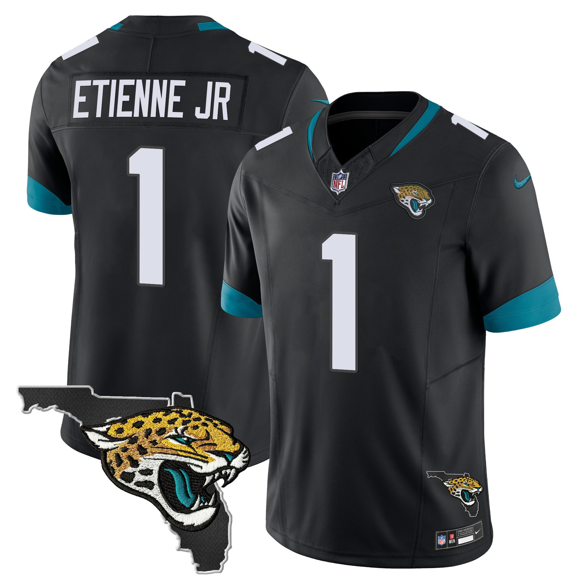 Travis Etienne Jr. Men's Jacksonville Jaguars Florida Patch Vapor Black Jersey - All Stitched