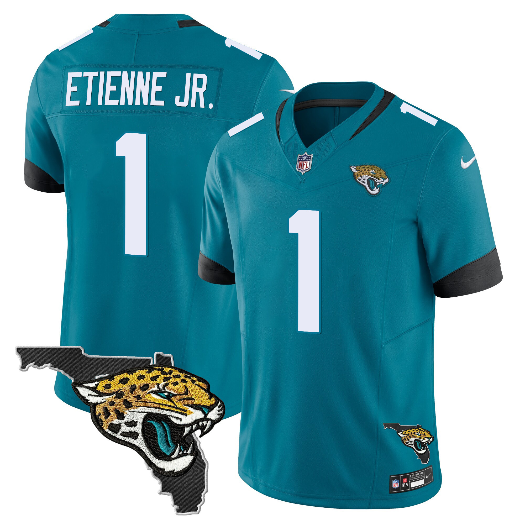 Travis Etienne Jr. Men's Jacksonville Jaguars Florida Patch Vapor Teal Jersey - All Stitched