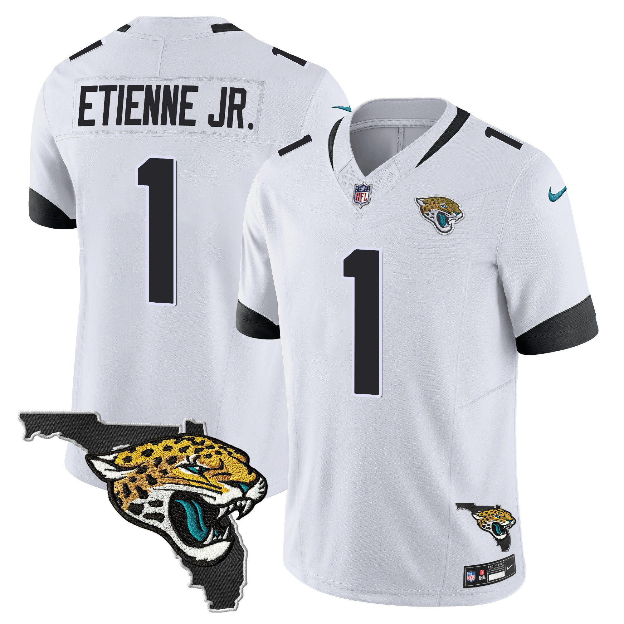 Travis Etienne Jr. Men's Jacksonville Jaguars Florida Patch Vapor White Jersey - All Stitched