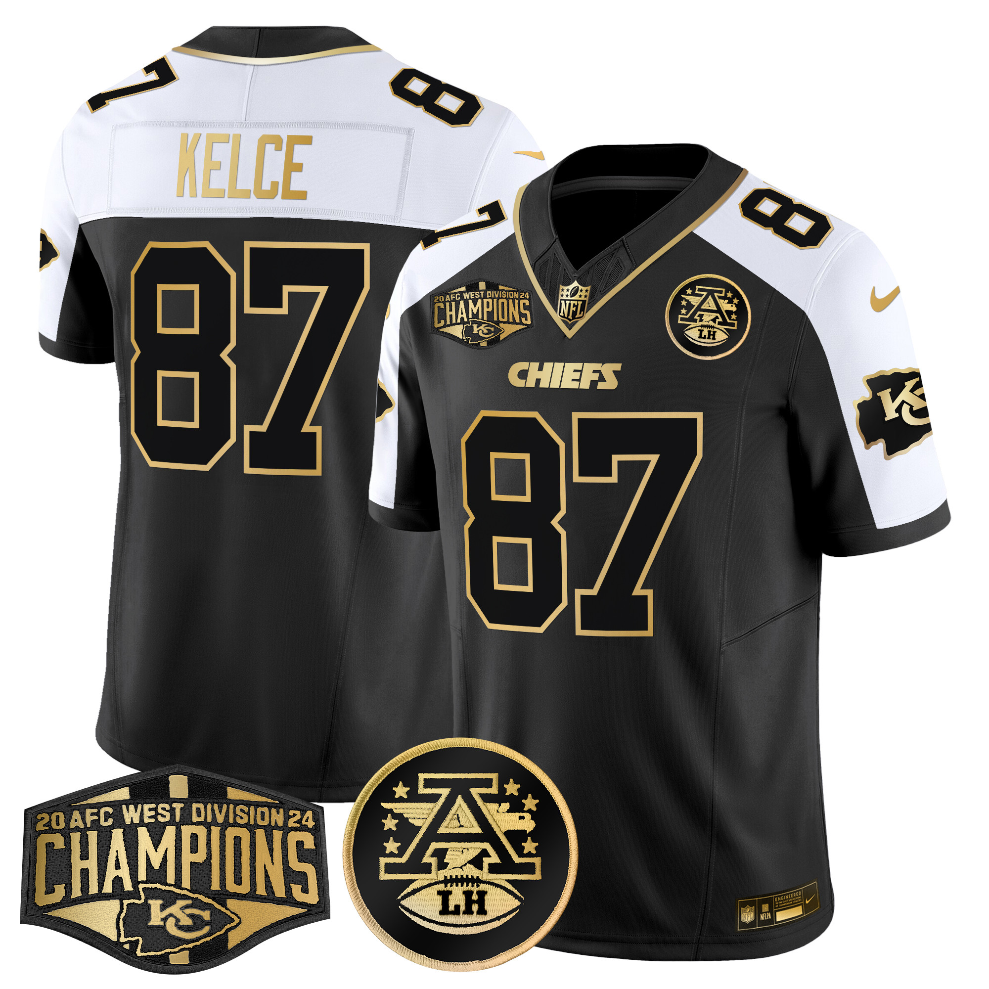 Travis Kelce Men's Kansas City Chiefs 2024 AFC West Division Champions Patch Gold Vapor Limited Alternate Jersey - All Stitched