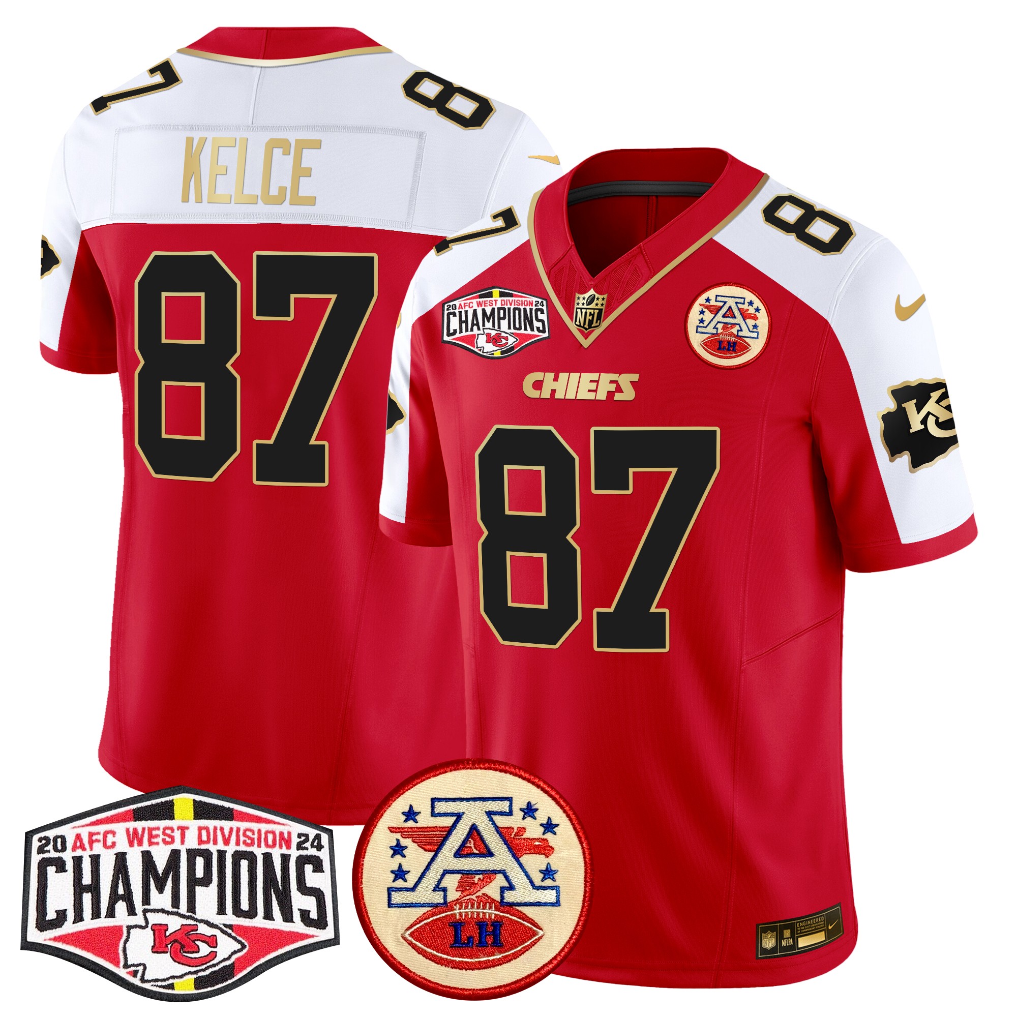 Travis Kelce Men's Kansas City Chiefs 2024 AFC West Division Champions Patch Vapor Limited Red Alternate Jersey - All Stitched