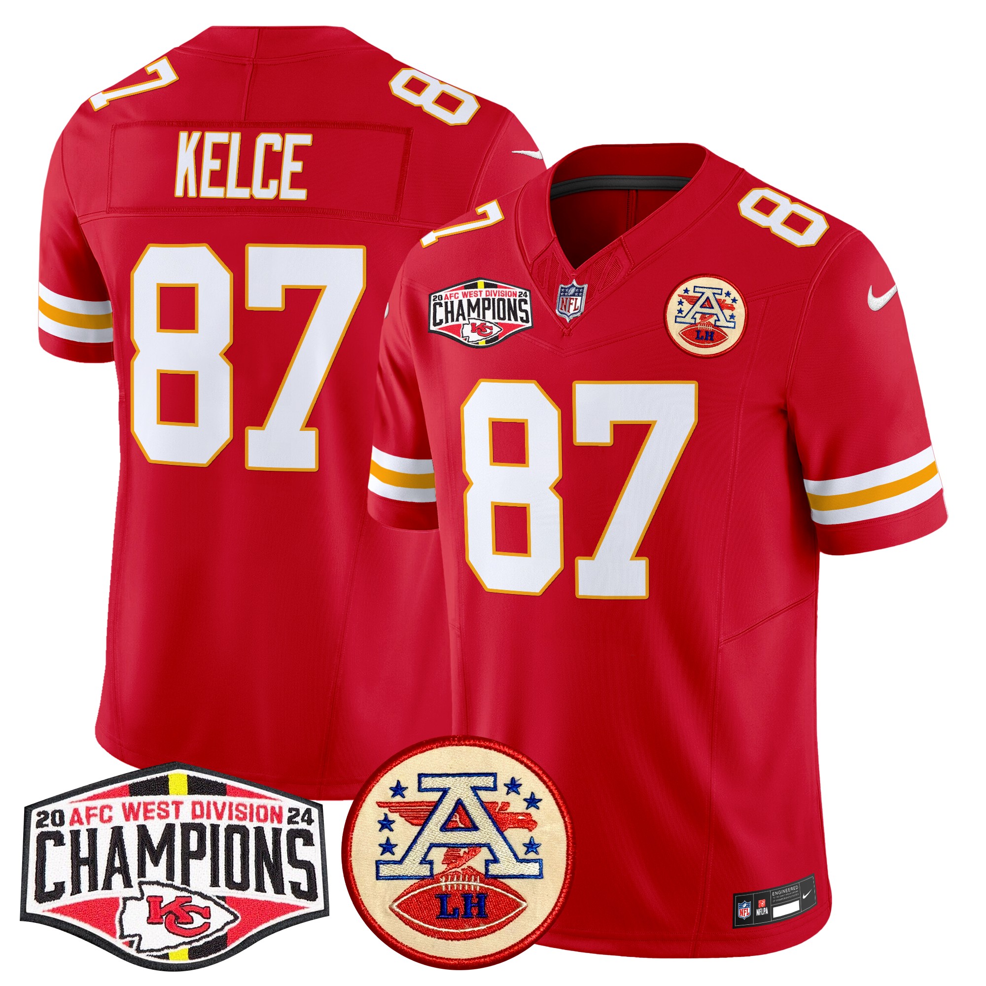 Travis Kelce Men's Kansas City Chiefs 2024 AFC West Division Champions Patch Vapor Limited Red Jersey - All Stitched