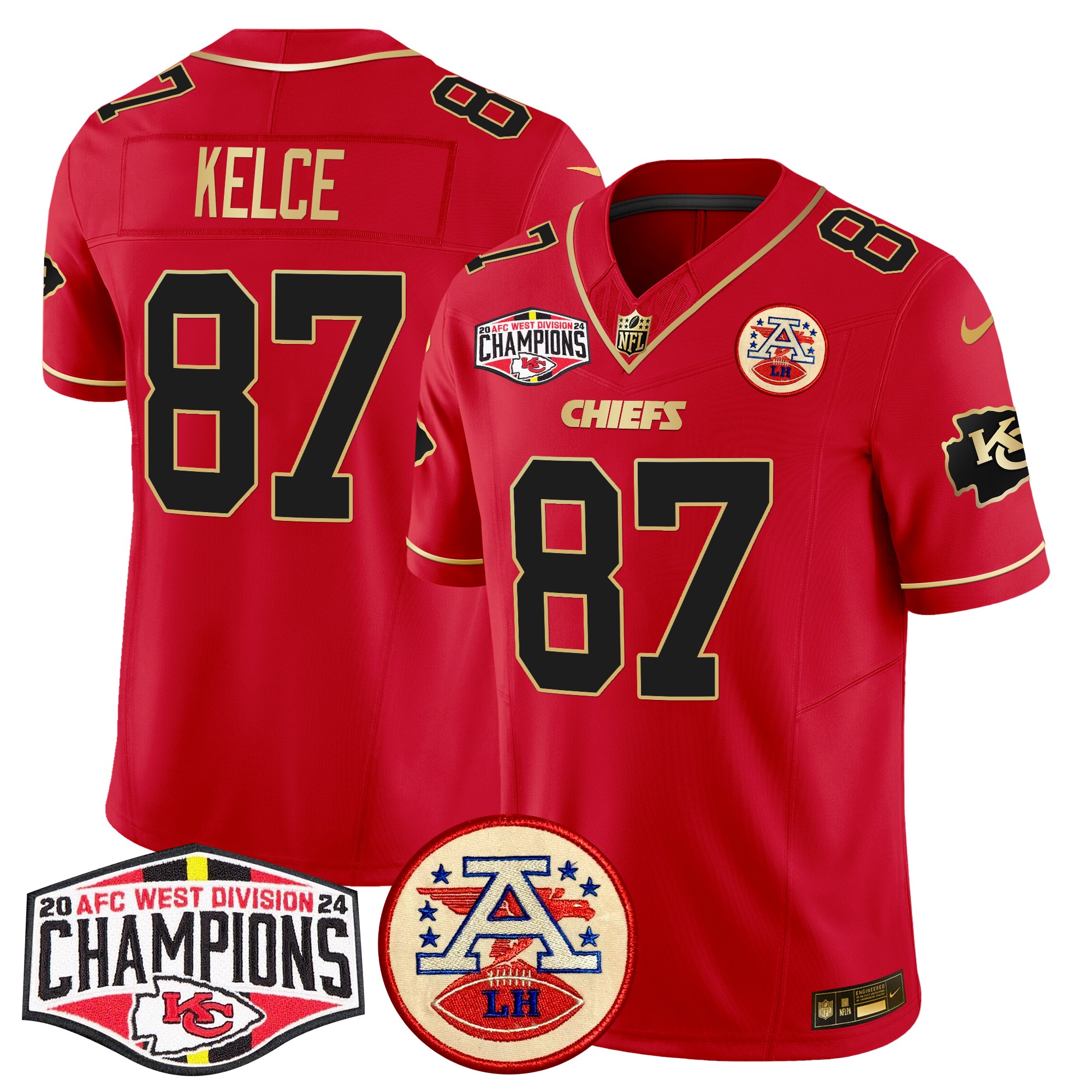 Travis Kelce Men's Kansas City Chiefs 2024 AFC West Division Champions Patch Vapor Limited Red Special Jersey - All Stitched
