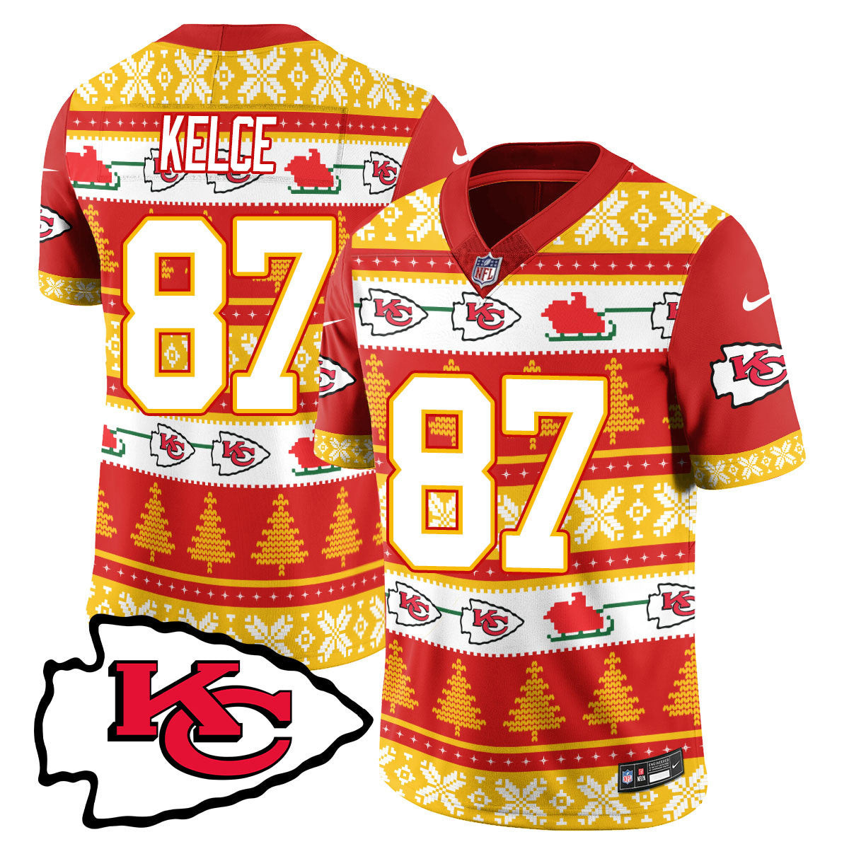 Travis Kelce Men's Kansas City Chiefs 2024 Christmas Vapor Limited Jersey - Printed Red Jersey - All Stitched