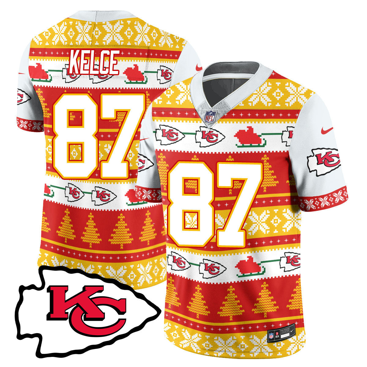 Travis Kelce Men's Kansas City Chiefs 2024 Christmas Vapor Limited Jersey - Printed White Jersey - All Stitched