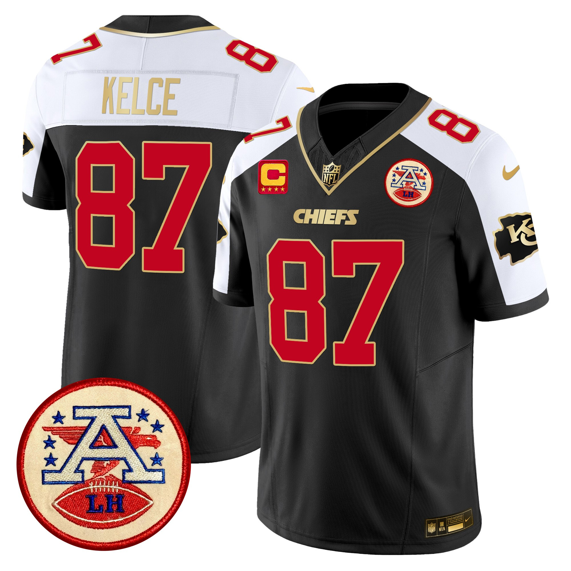Travis Kelce Men's Kansas City Chiefs 2024 Lamar Hunt Patch Vapor Limited Black Alternate Jersey - All Stitched