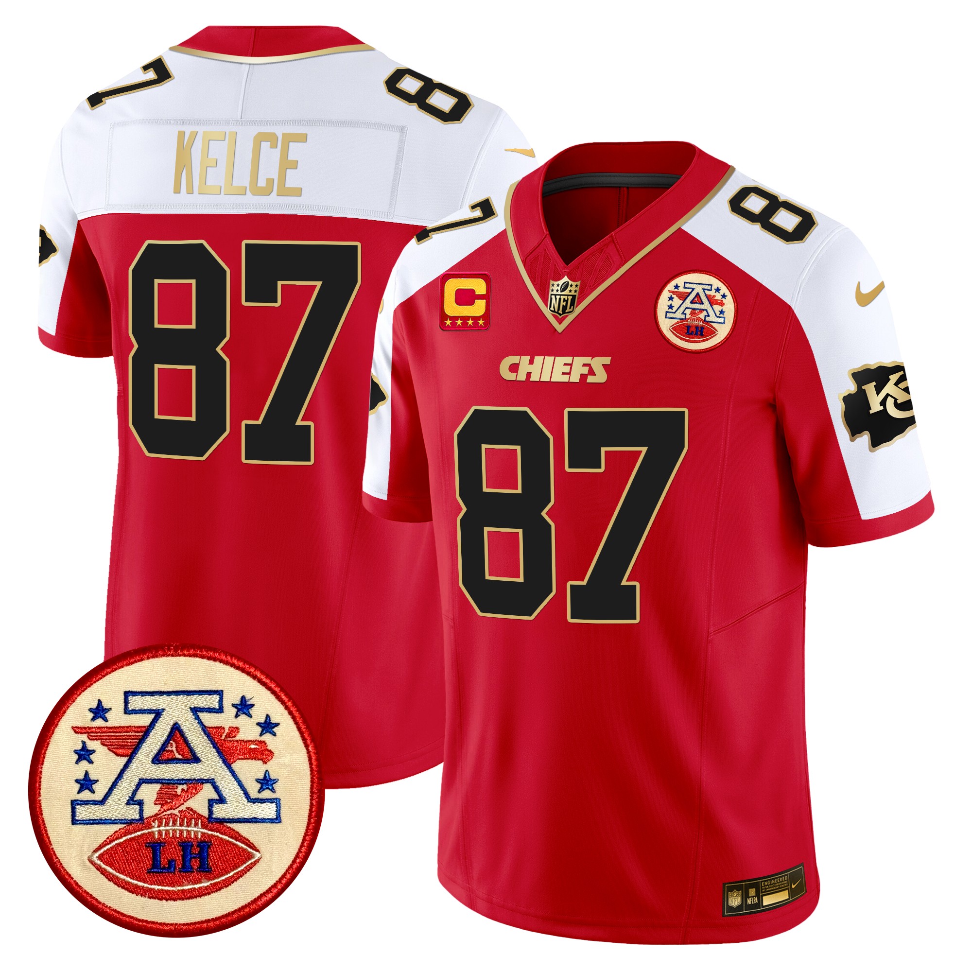 Travis Kelce Men's Kansas City Chiefs 2024 Lamar Hunt Patch Vapor Limited Red Alternate Jersey - All Stitched